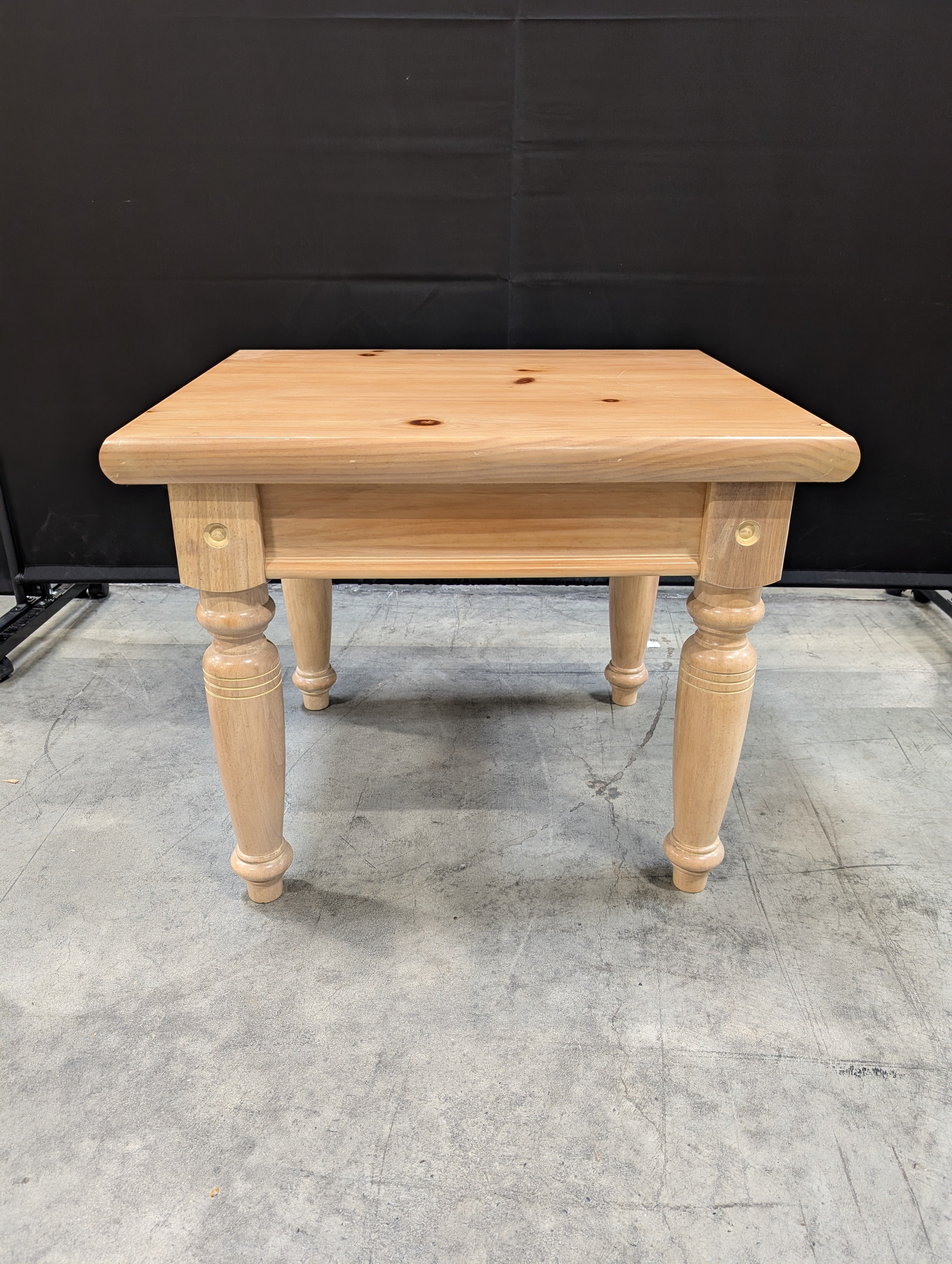 Natural Pine Wood Side Table with Turned Legs