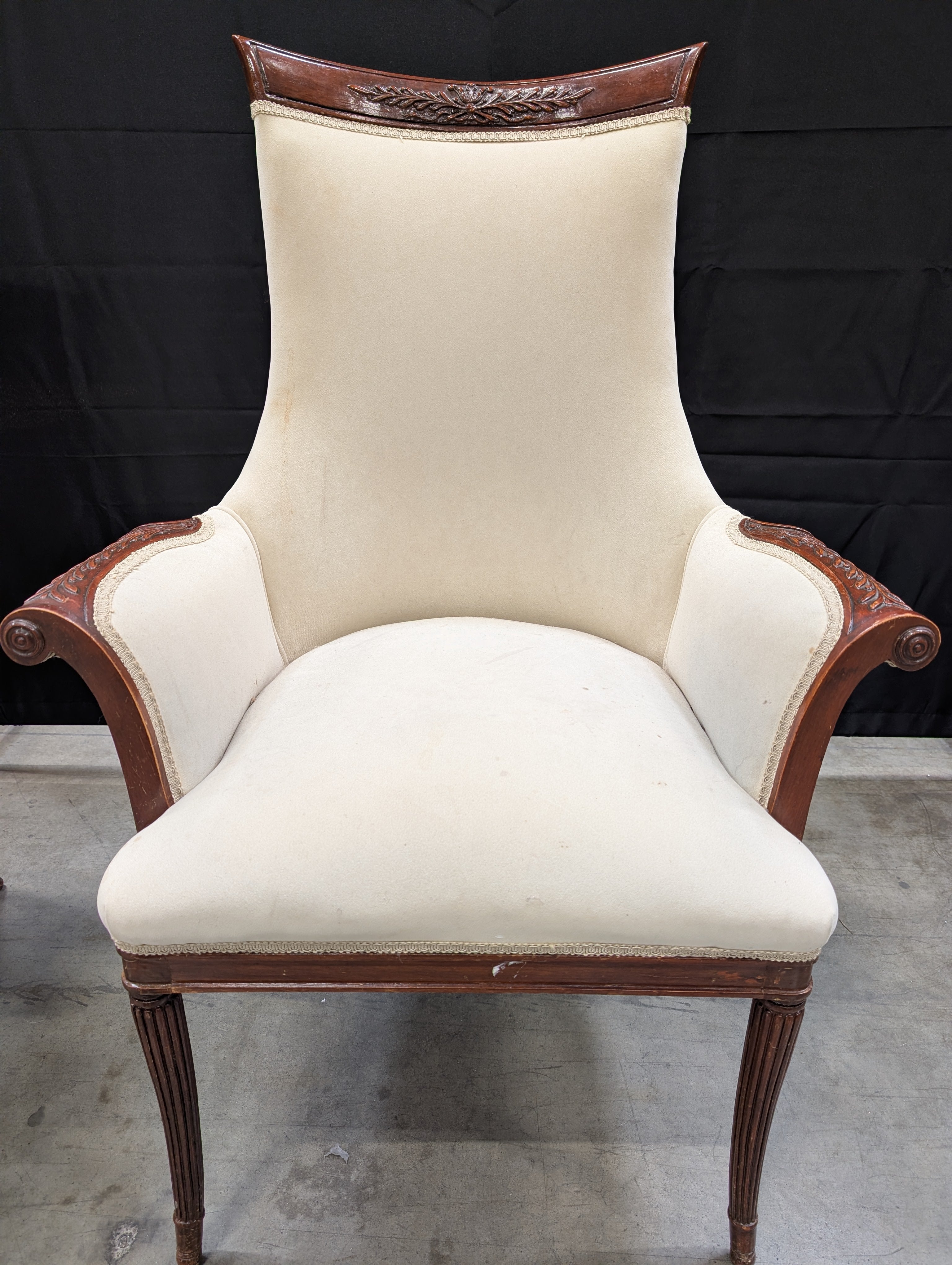 Vintage French Style Carved Wood Upholstered Side Chair