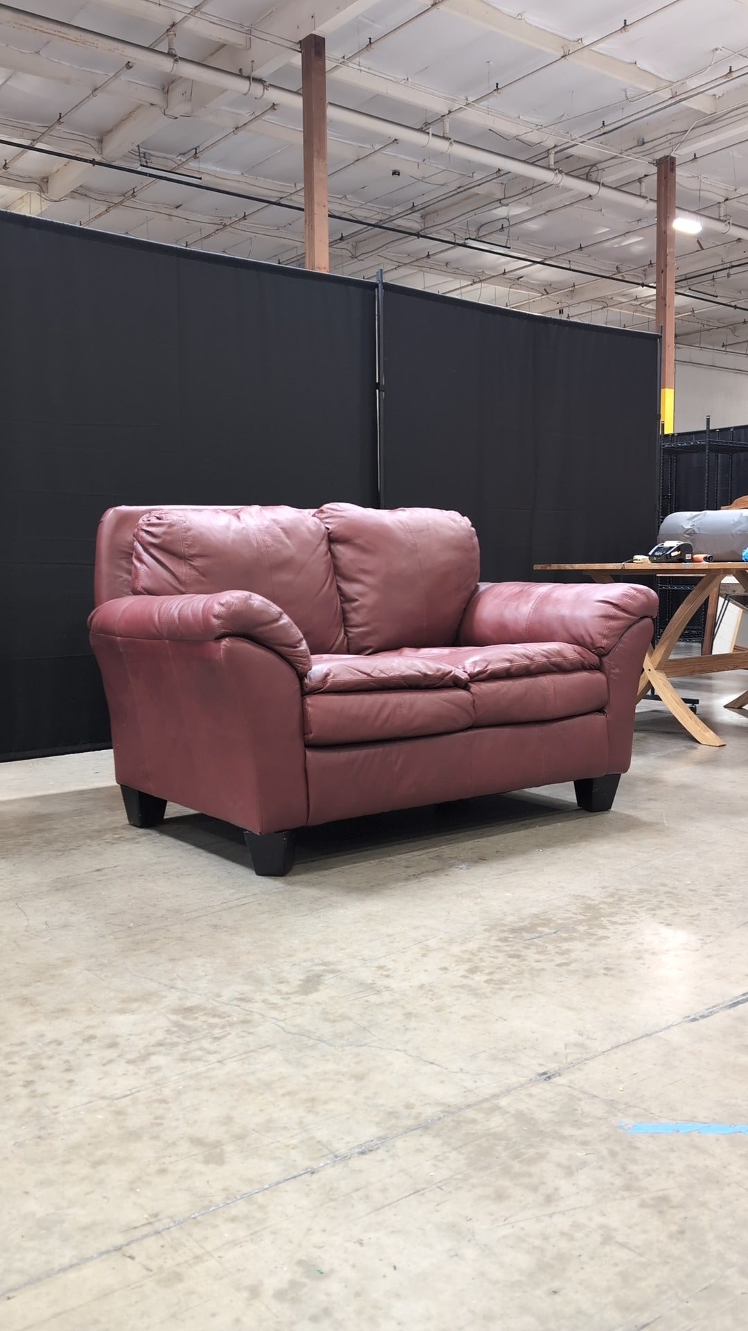Rich Burgundy Leather Two-Seater Sofa