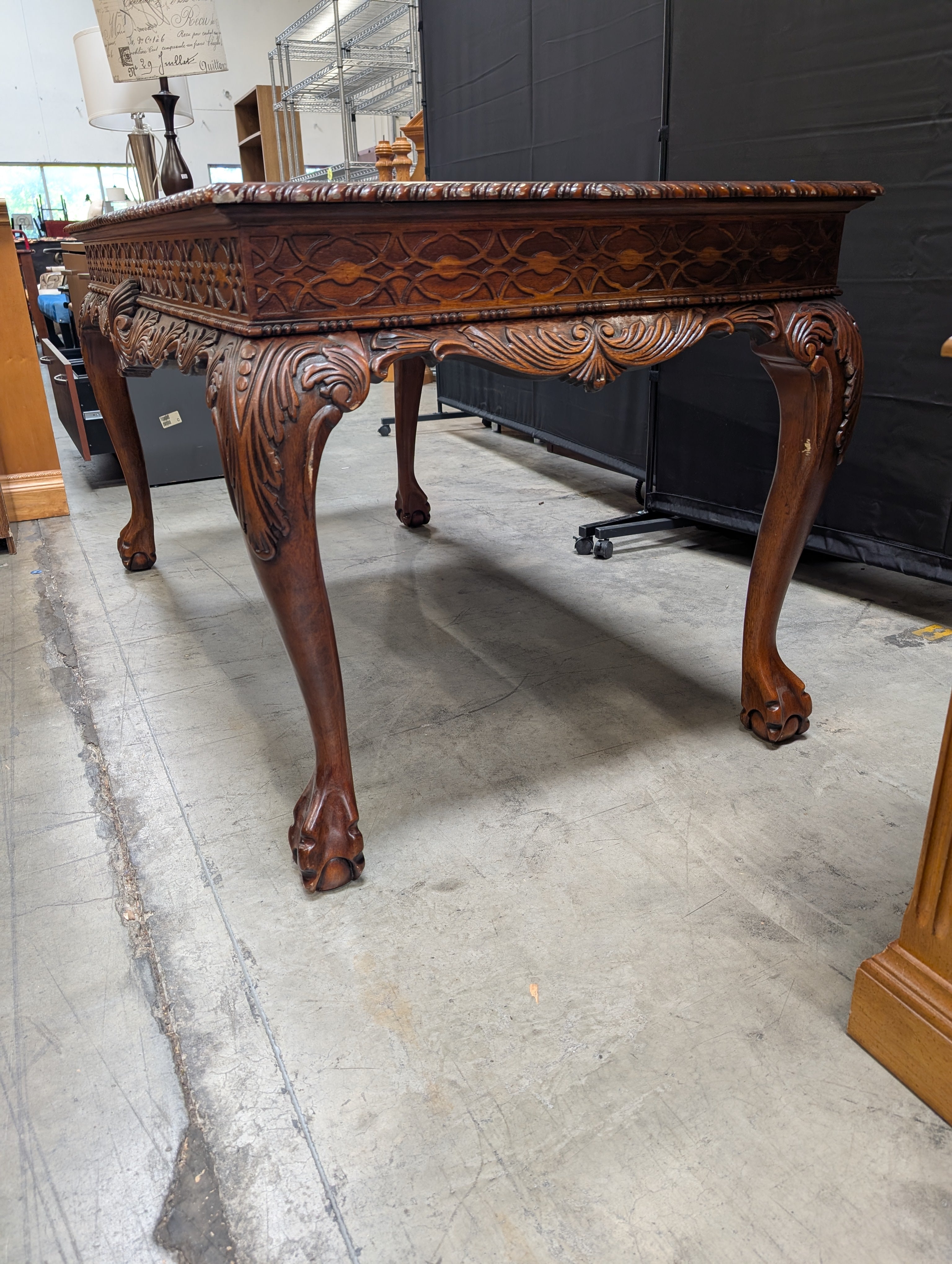 Vintage Carved Leg Wooden Table with Drawer