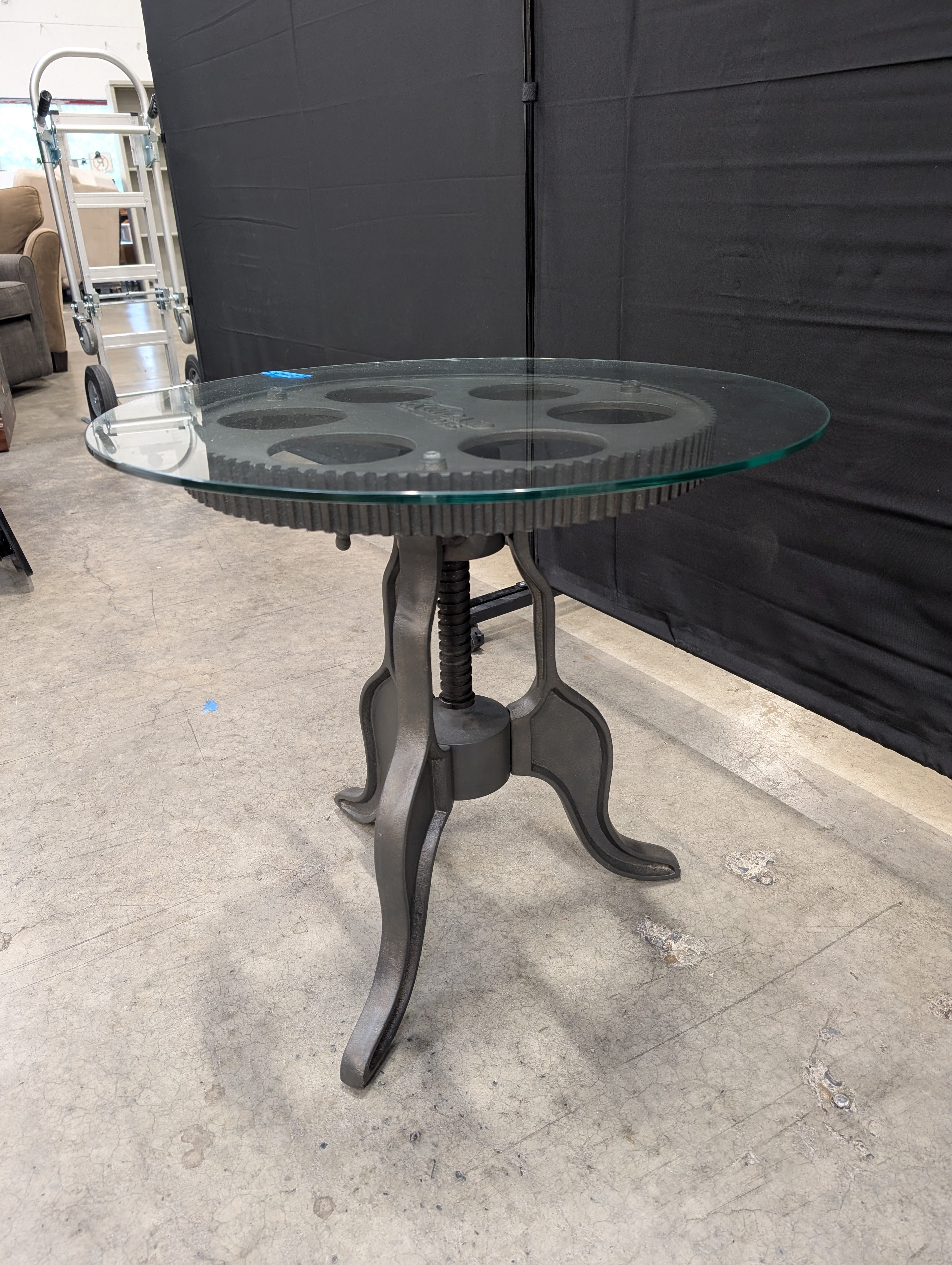 Kincaid 1946 Industrial Crank Adjustable Glass Top Table