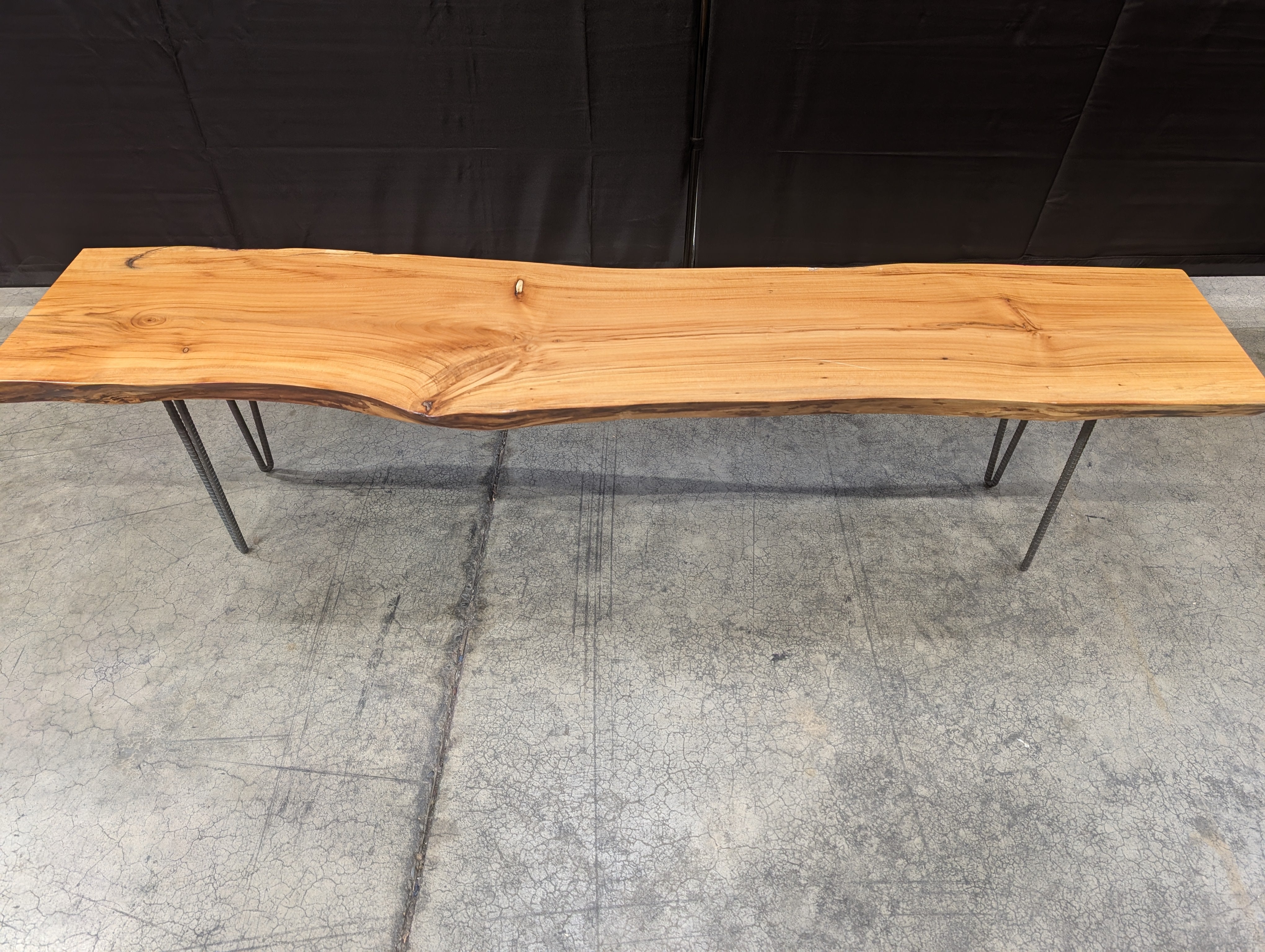 Rustic Live Edge Wood Slab Bench with Hairpin Legs