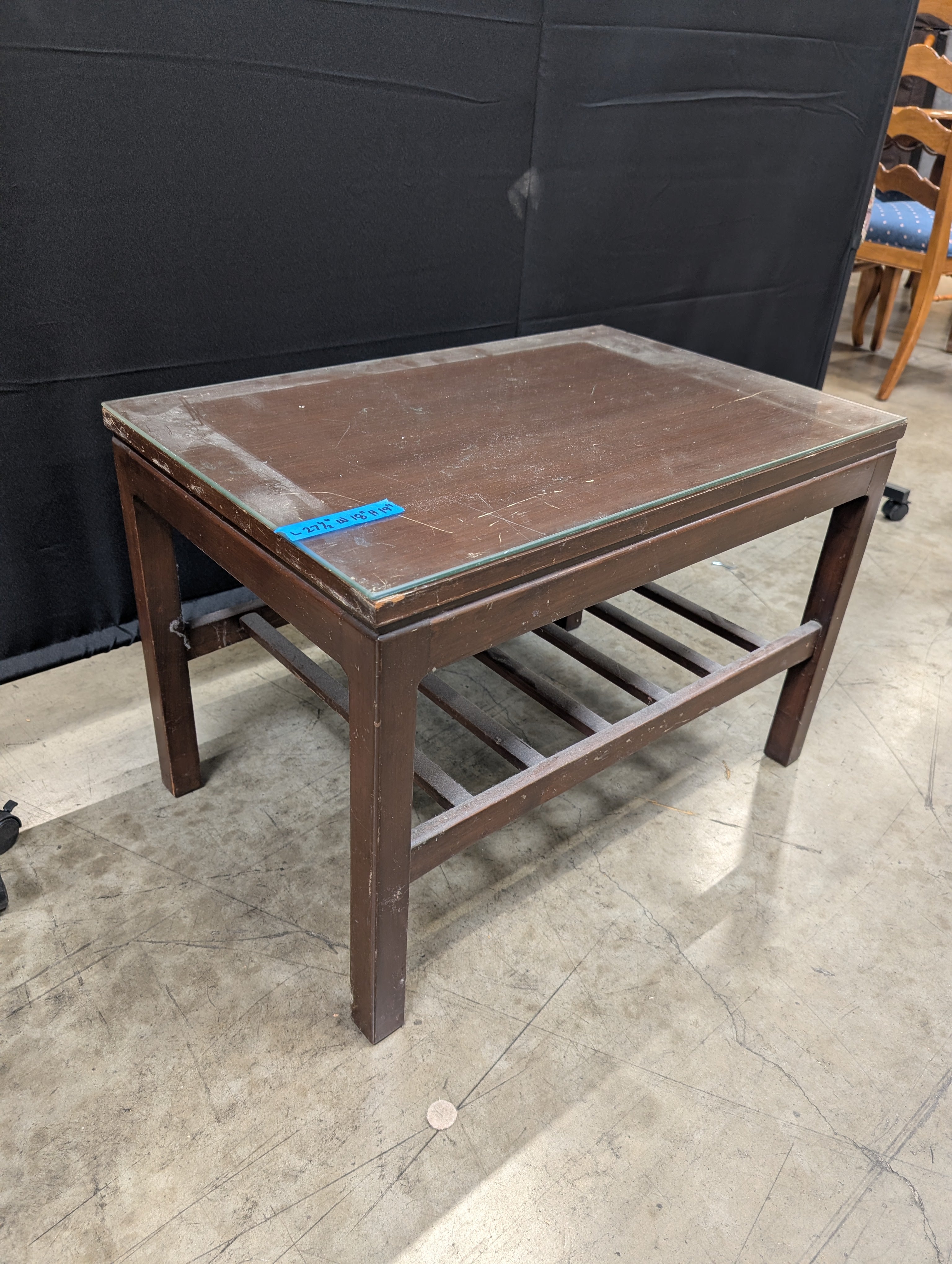 Modern Rectangular Dark Wood End Table with Glass Top