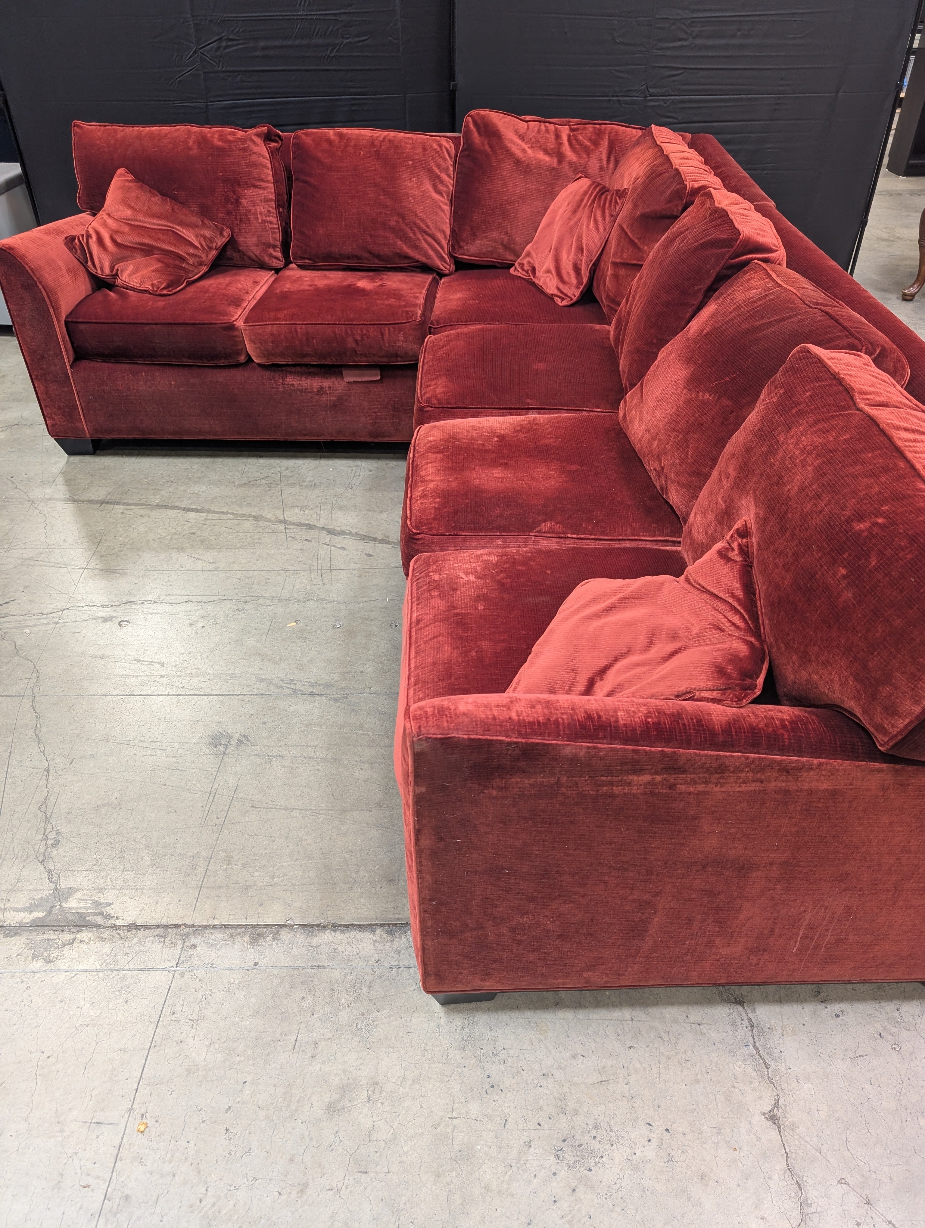 Used Vintage Style Red Velvet Sectional Sofa