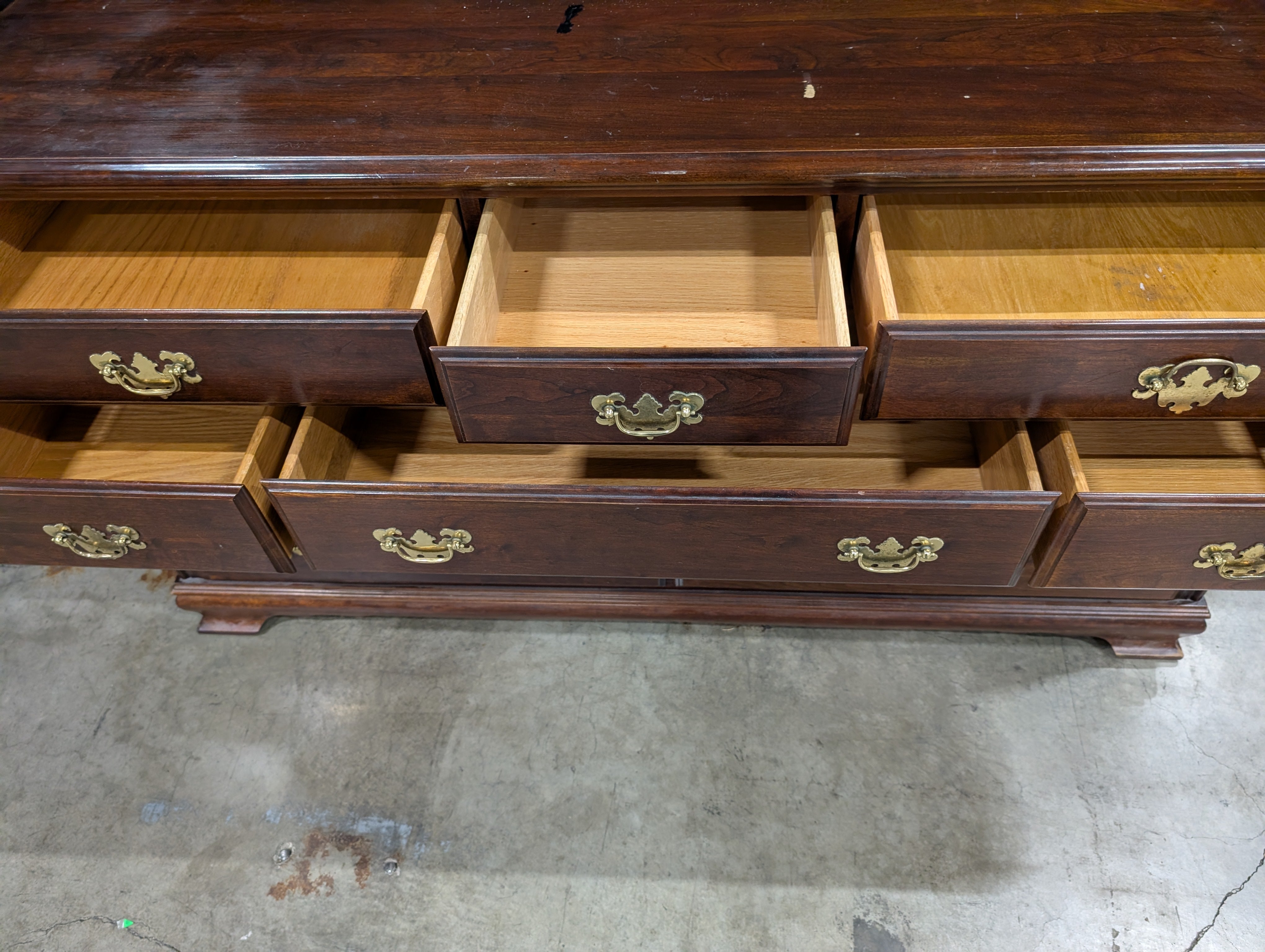 Traditional Dark Wood Dresser with Brass Bail Pulls
