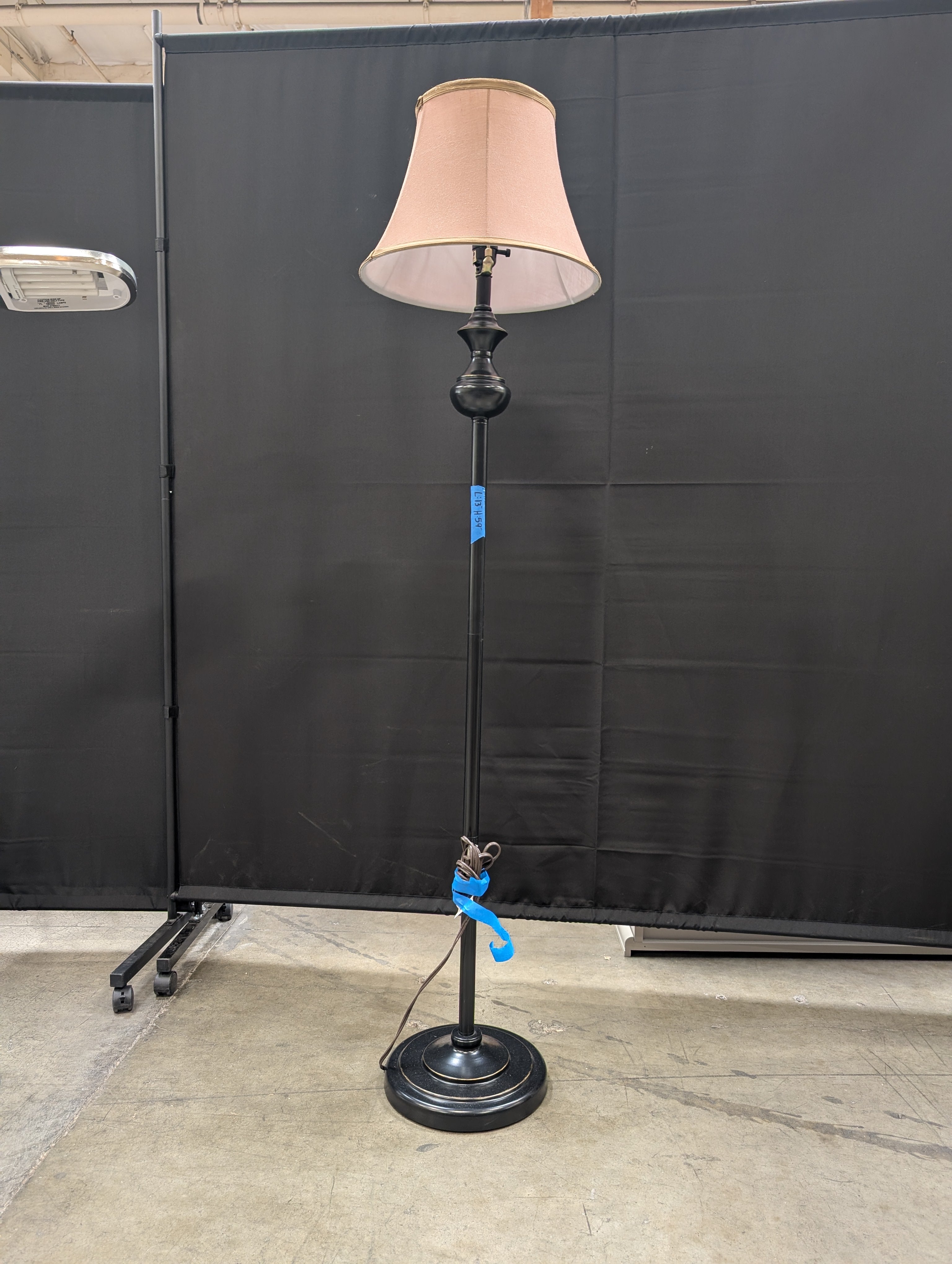 Traditional Black Metal Floor Lamp with Tan Shade