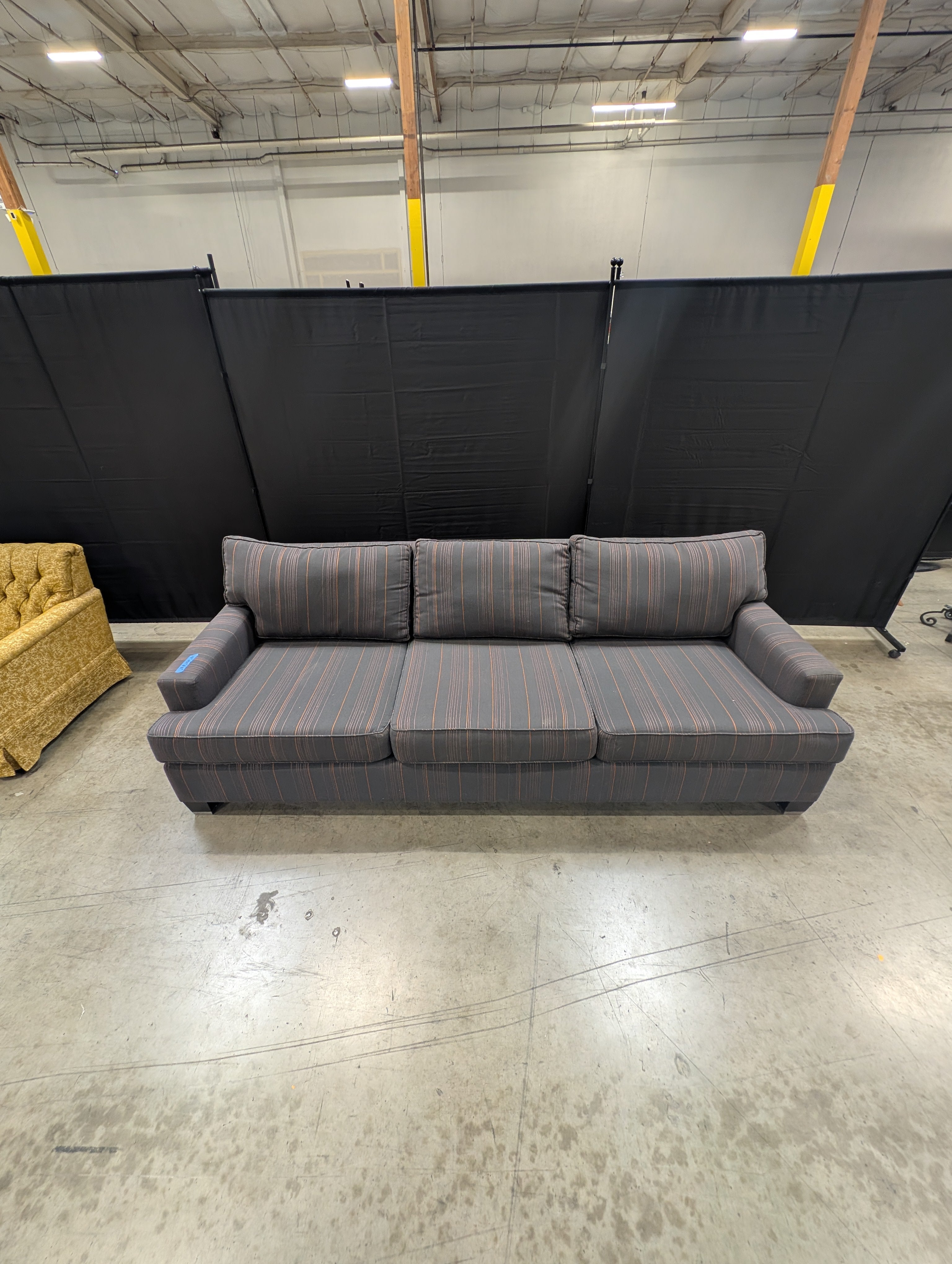 Plum Striped Upholstered Three-Seater Sofa