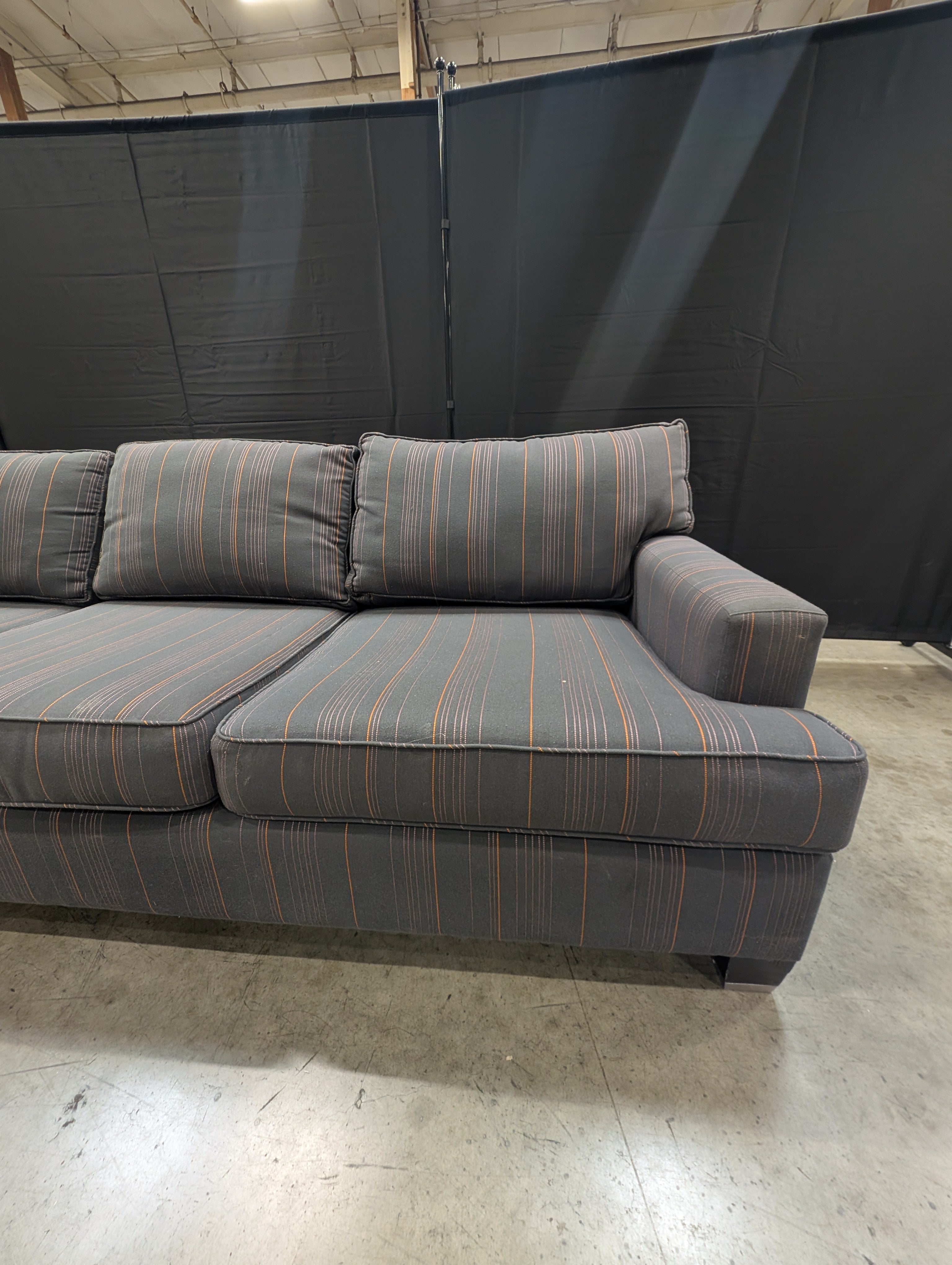 Plum Striped Upholstered Three-Seater Sofa