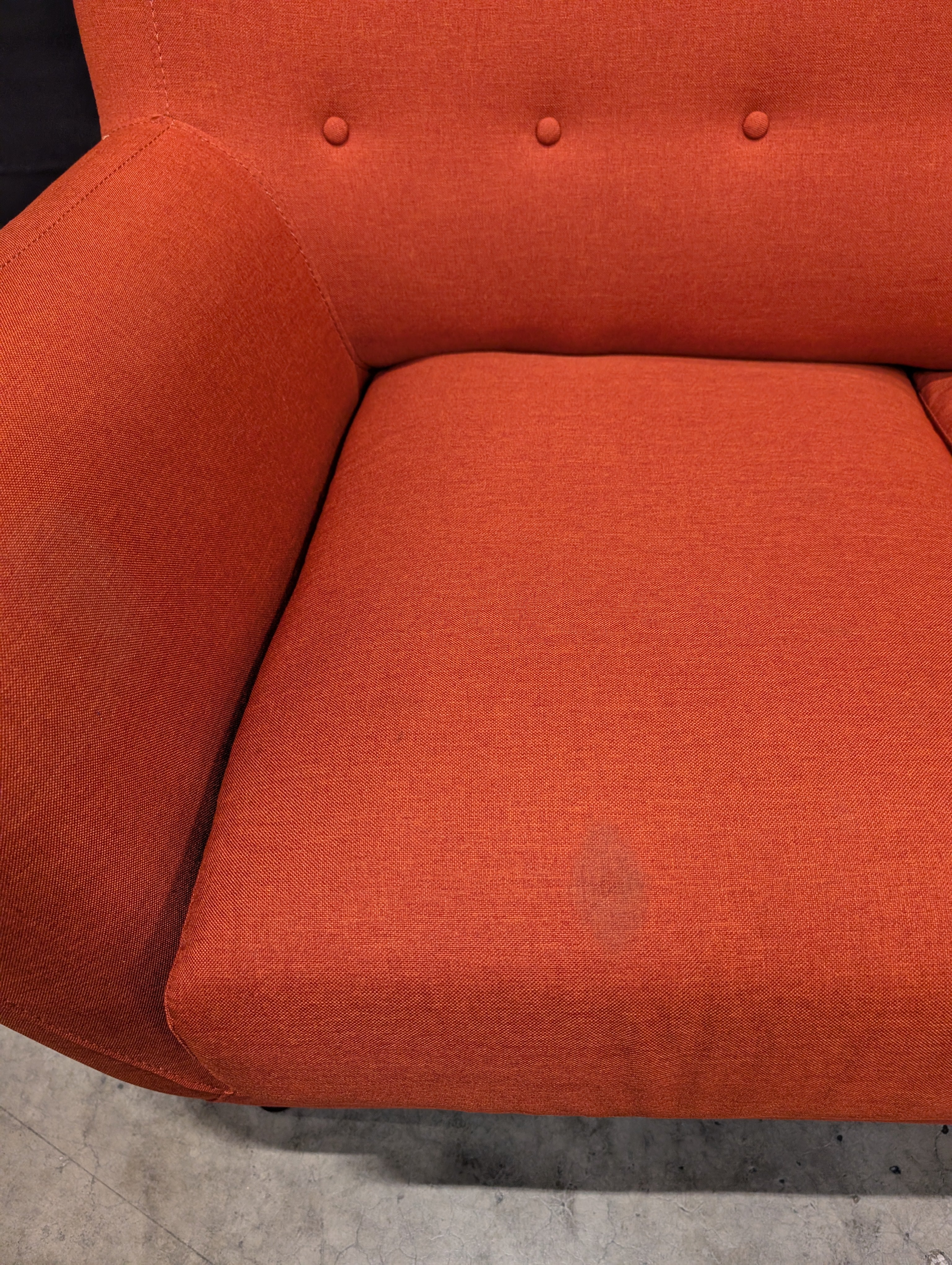 Mid-Century Modern Inspired Red Fabric Two-Seater Sofa