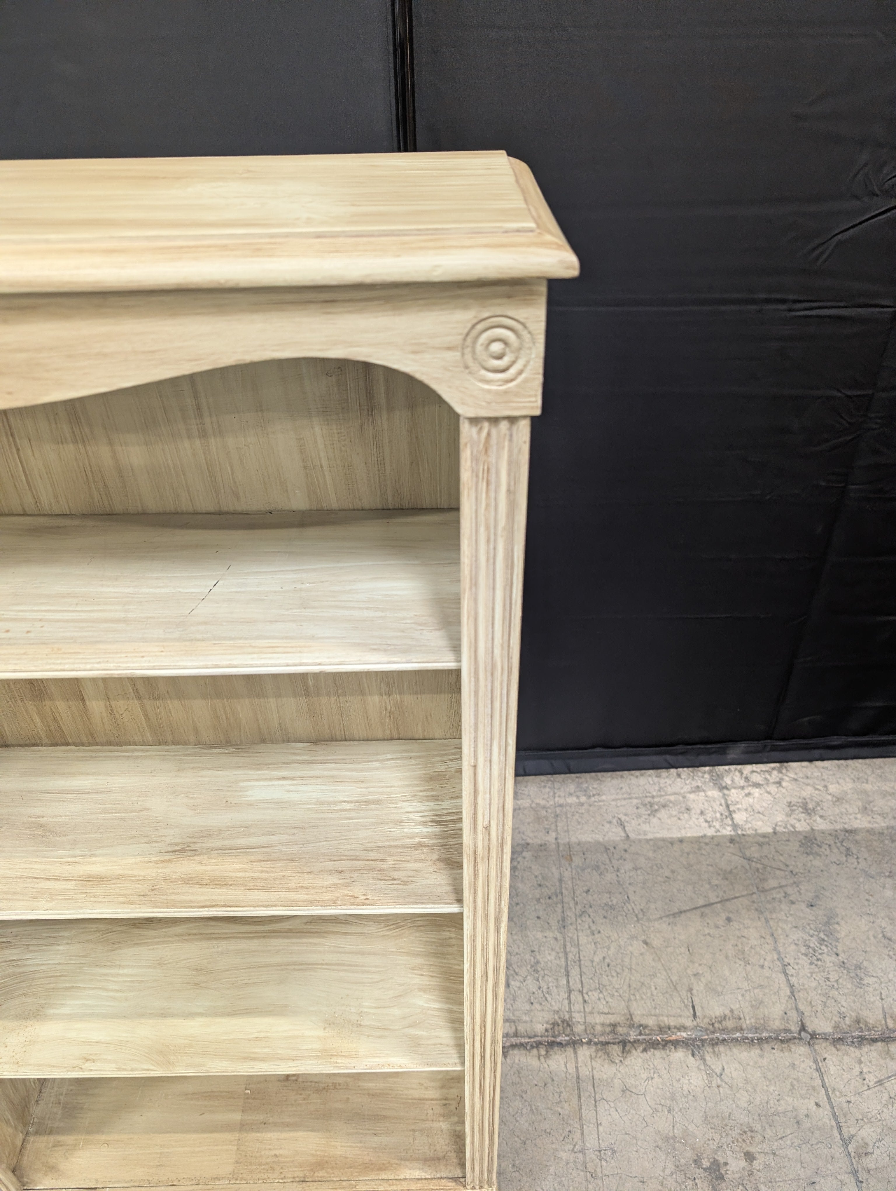Light Wood Tone Four-Shelf Bookcase with Arched Detail