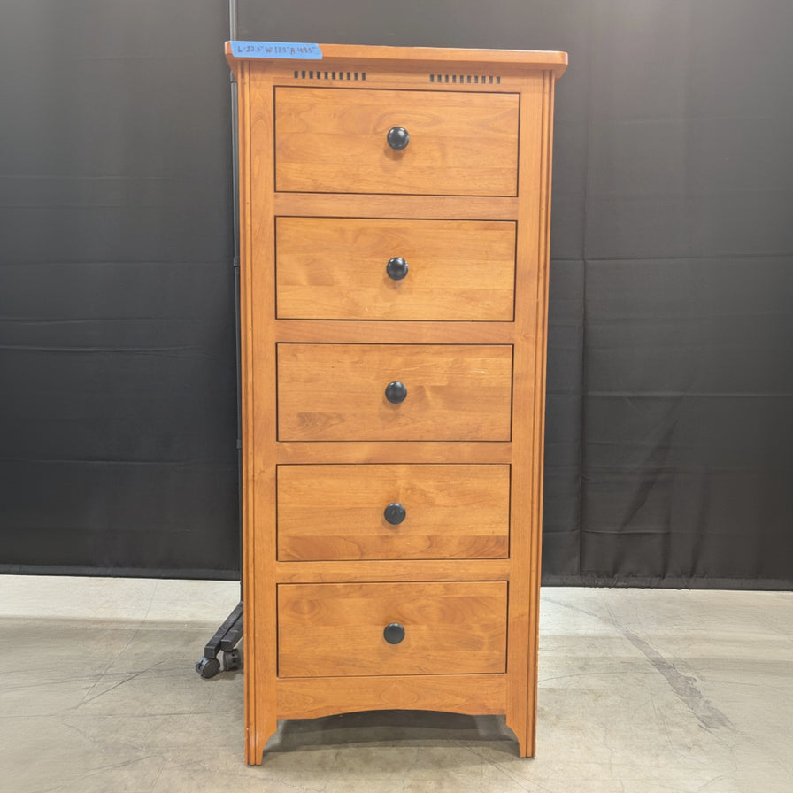 Five-Drawer Wood Dresser with Black Knobs