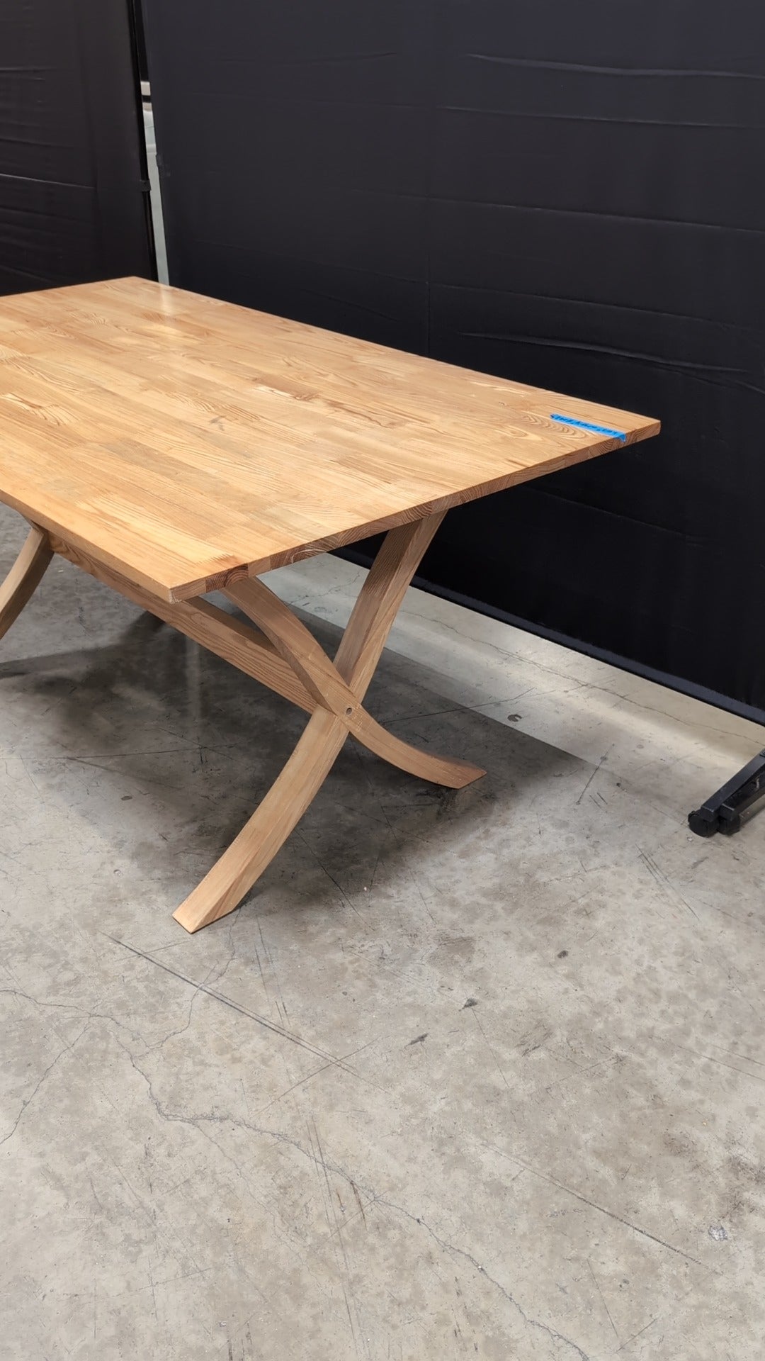 Natural Wood Plank Top Dining Table with X-Trestle Base Some Damage