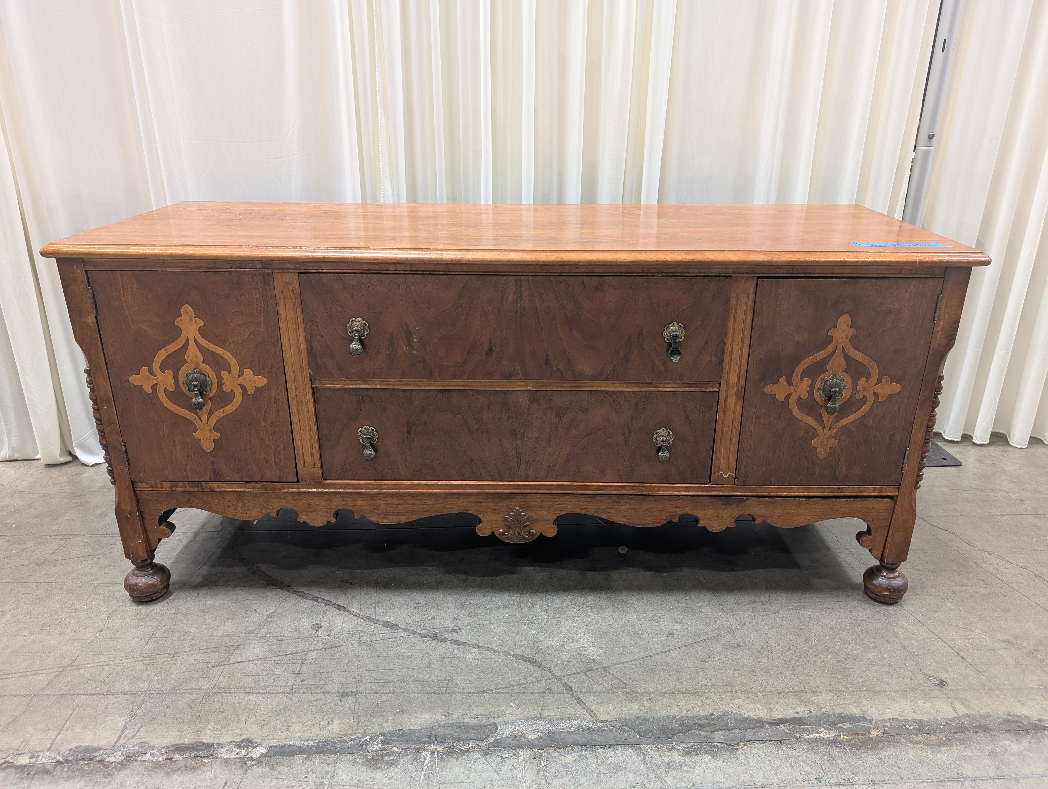 Vintage Ornate Burl Wood Buffet with Inlay