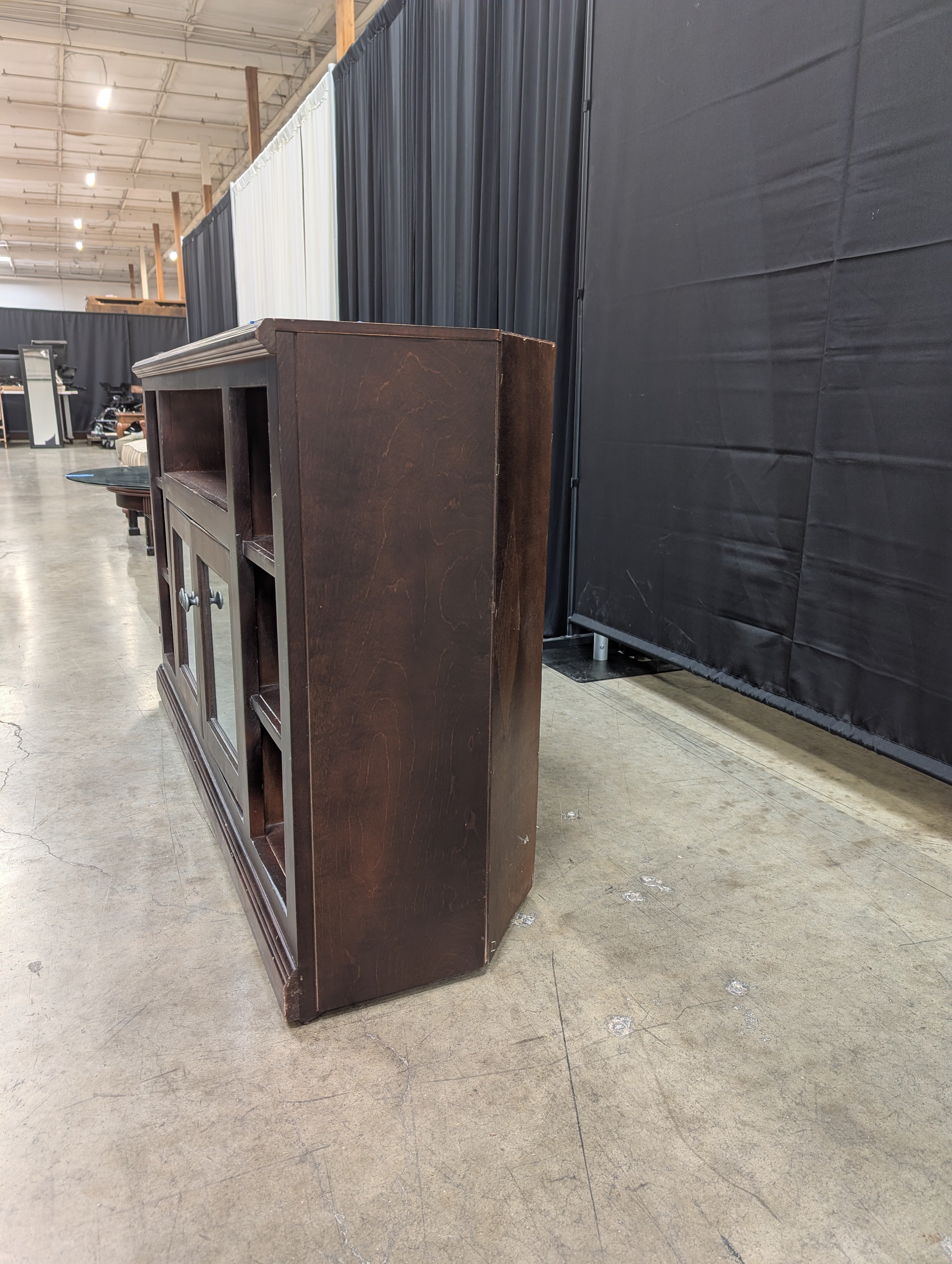 Dark Wood Corner TV Stand with Glass Doors