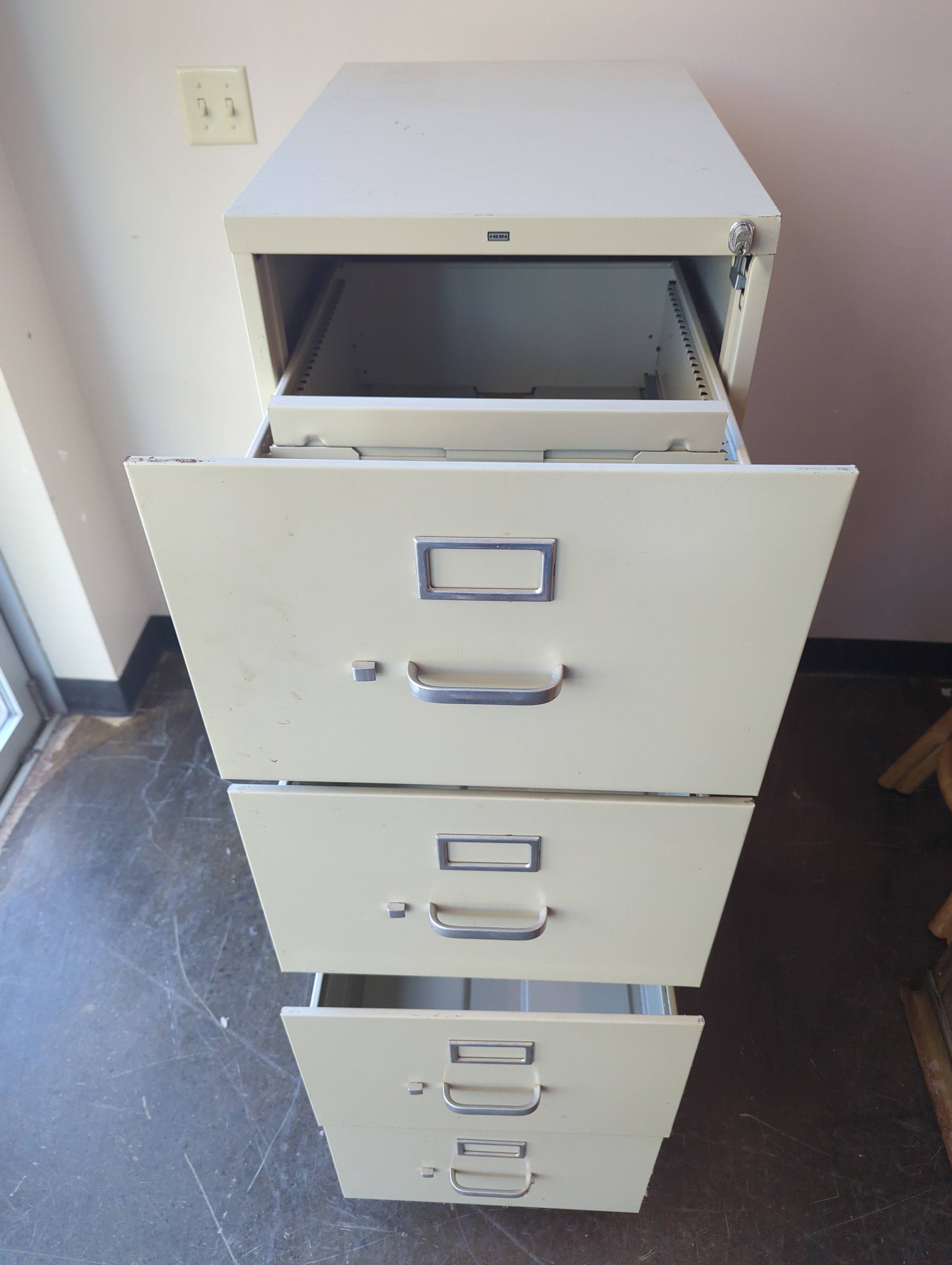 HON Four-Drawer Metal Filing Cabinet, Light Beige Office Storage