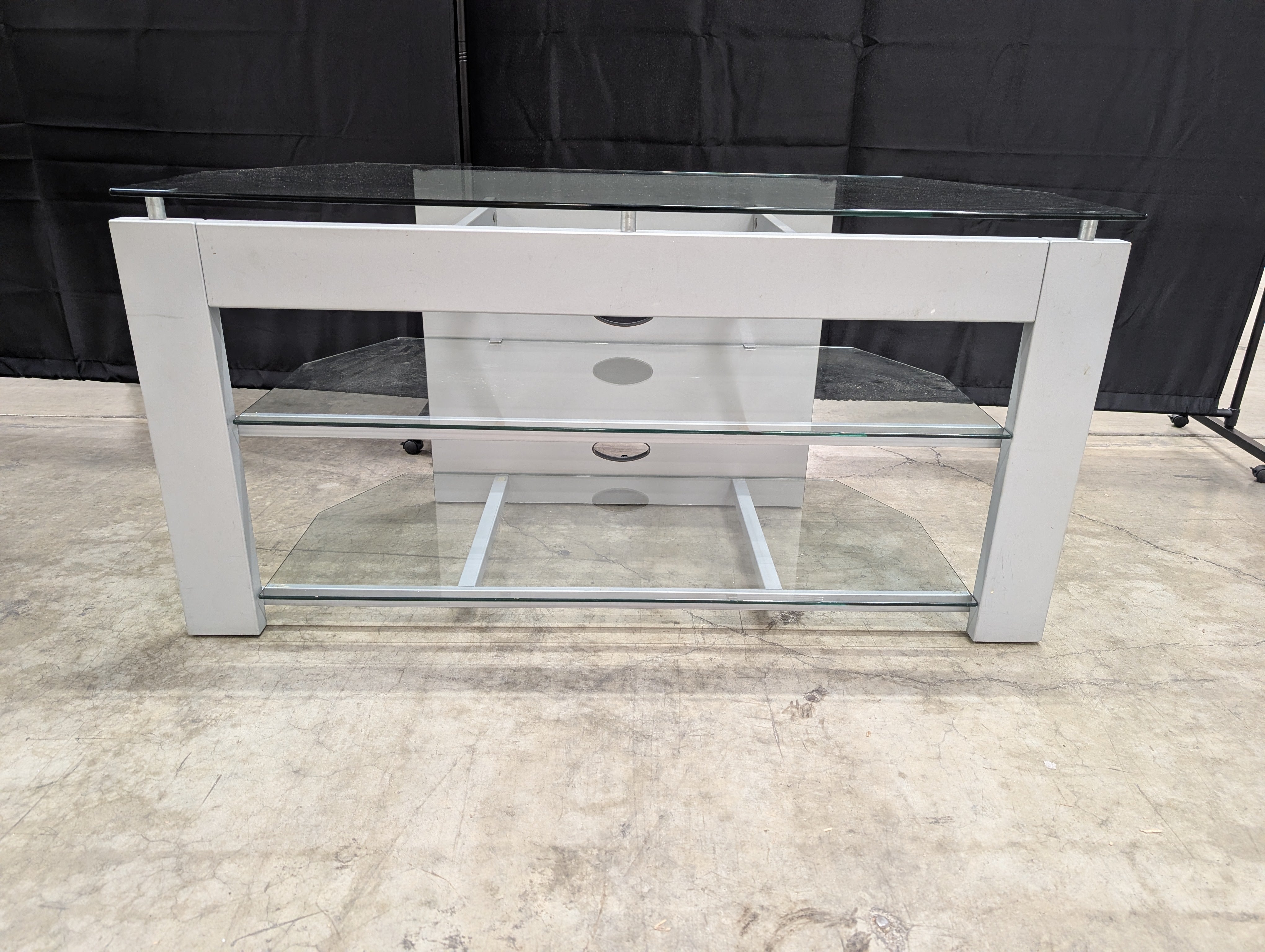 Modern Grey Frame Glass Shelf Media Console TV Stand