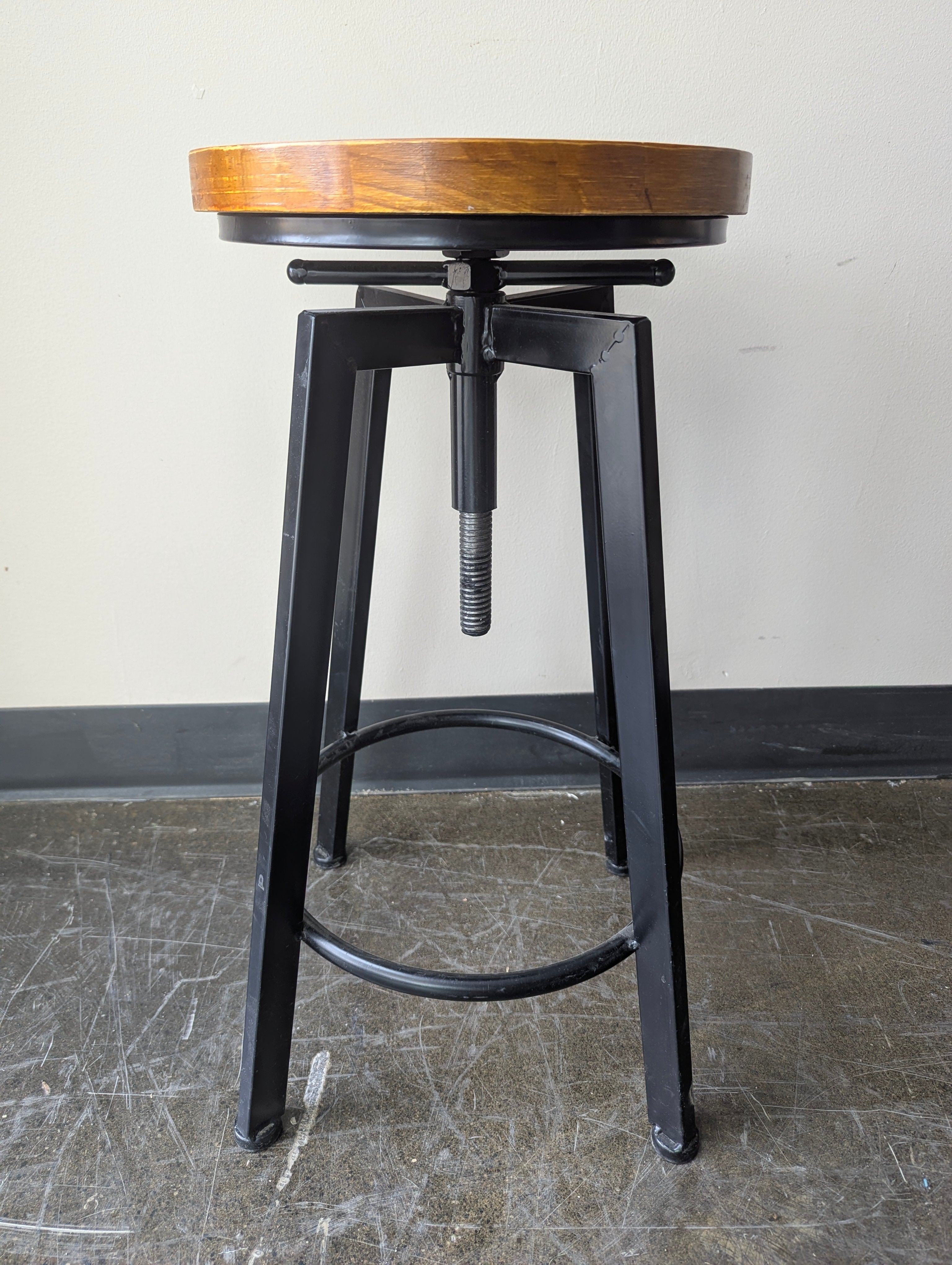 Industrial Style Adjustable Wood Top Bar Stool