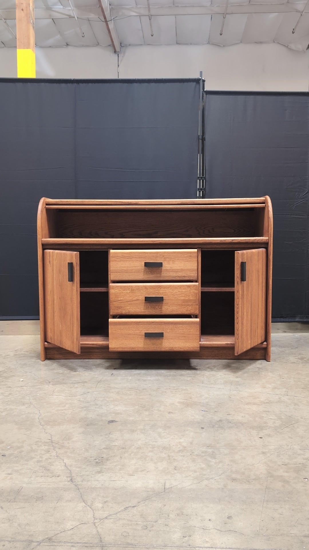 Hardwood Media Console with Storage and Drawers