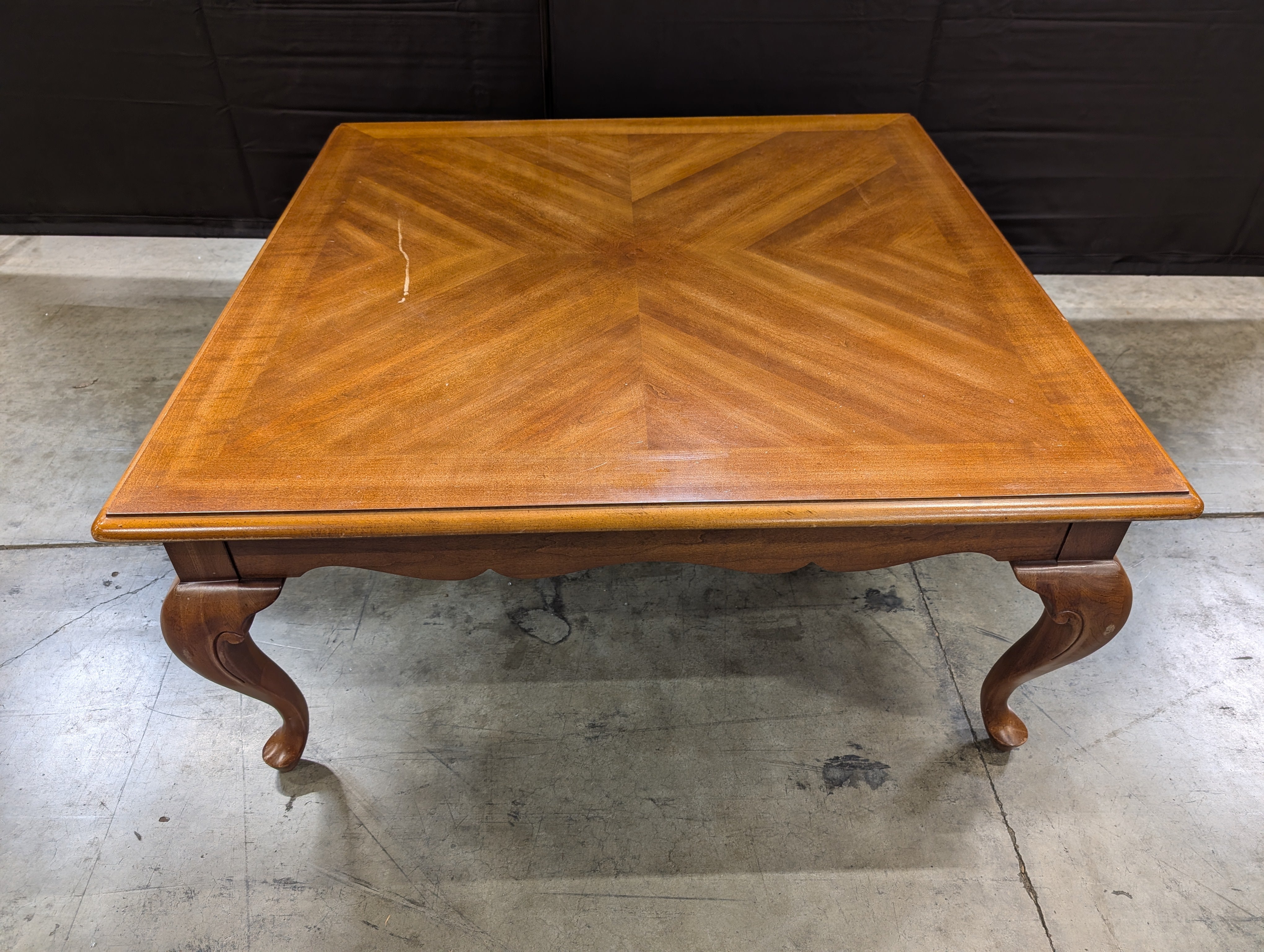 Traditional Square Wood Coffee Table with Cabriole Legs