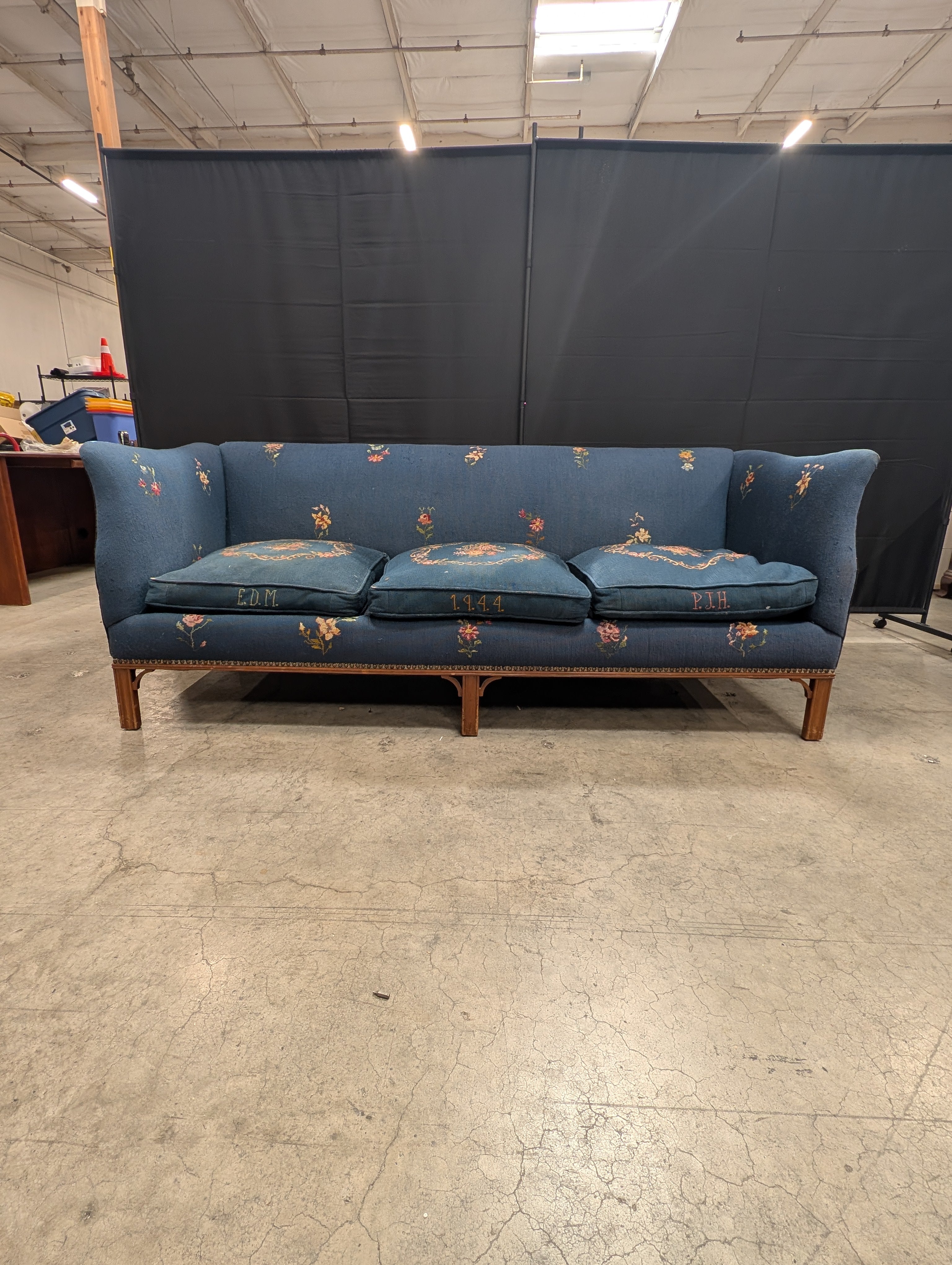 Vintage-Inspired Floral Embroidered Upholstered Settee Sofa