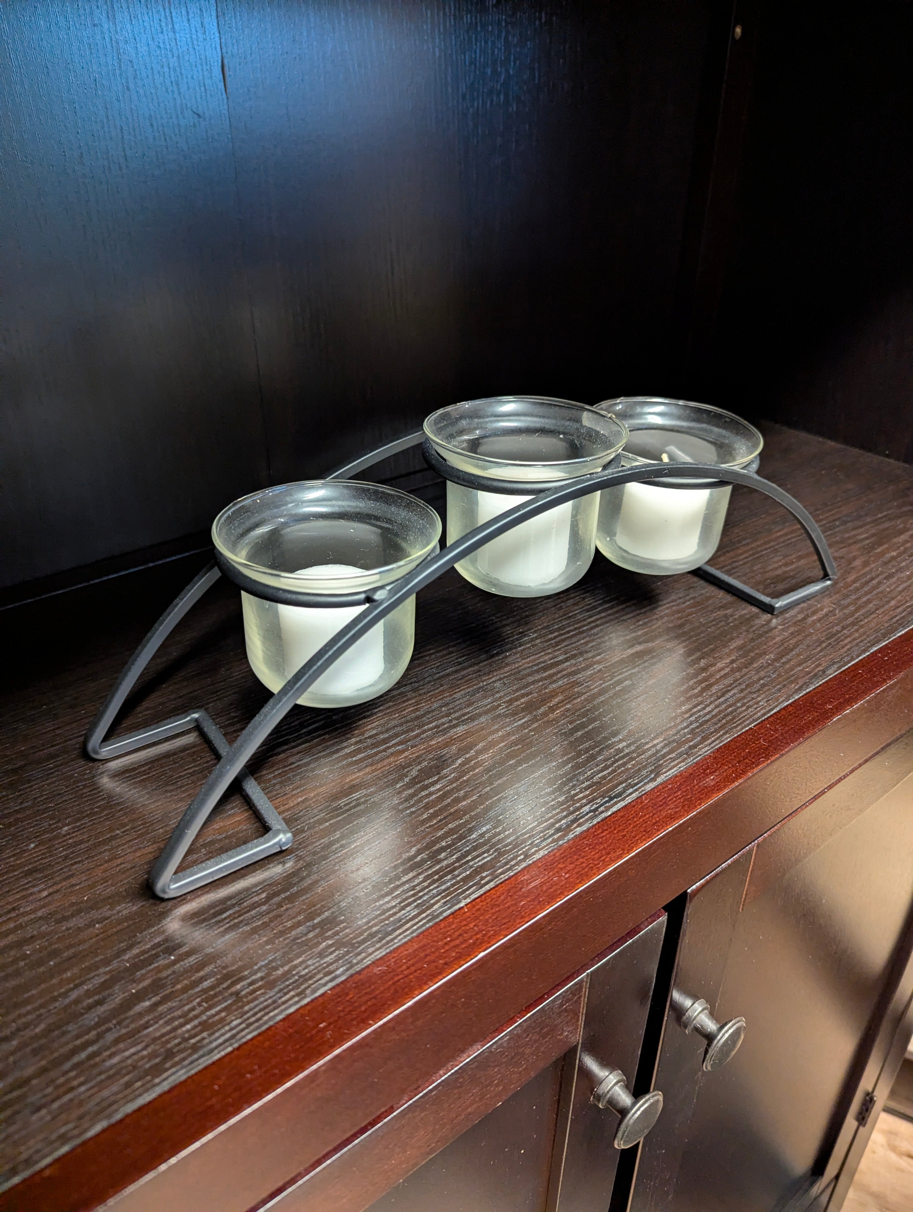 Modern Black Metal Triple Votive Candle Holder with Glass Cups