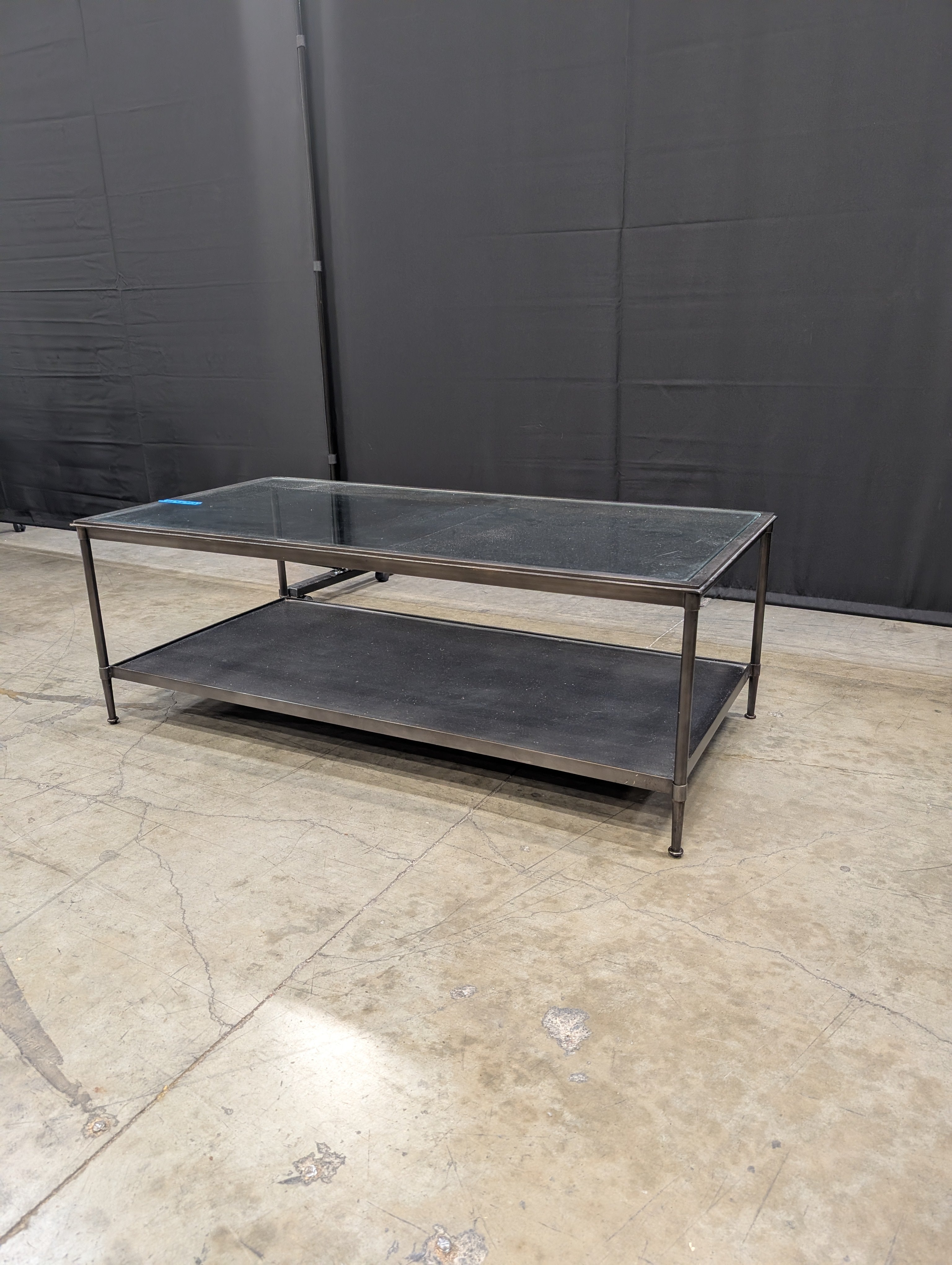 Rectangular Glass Top Coffee Table with Dark Metal Frame