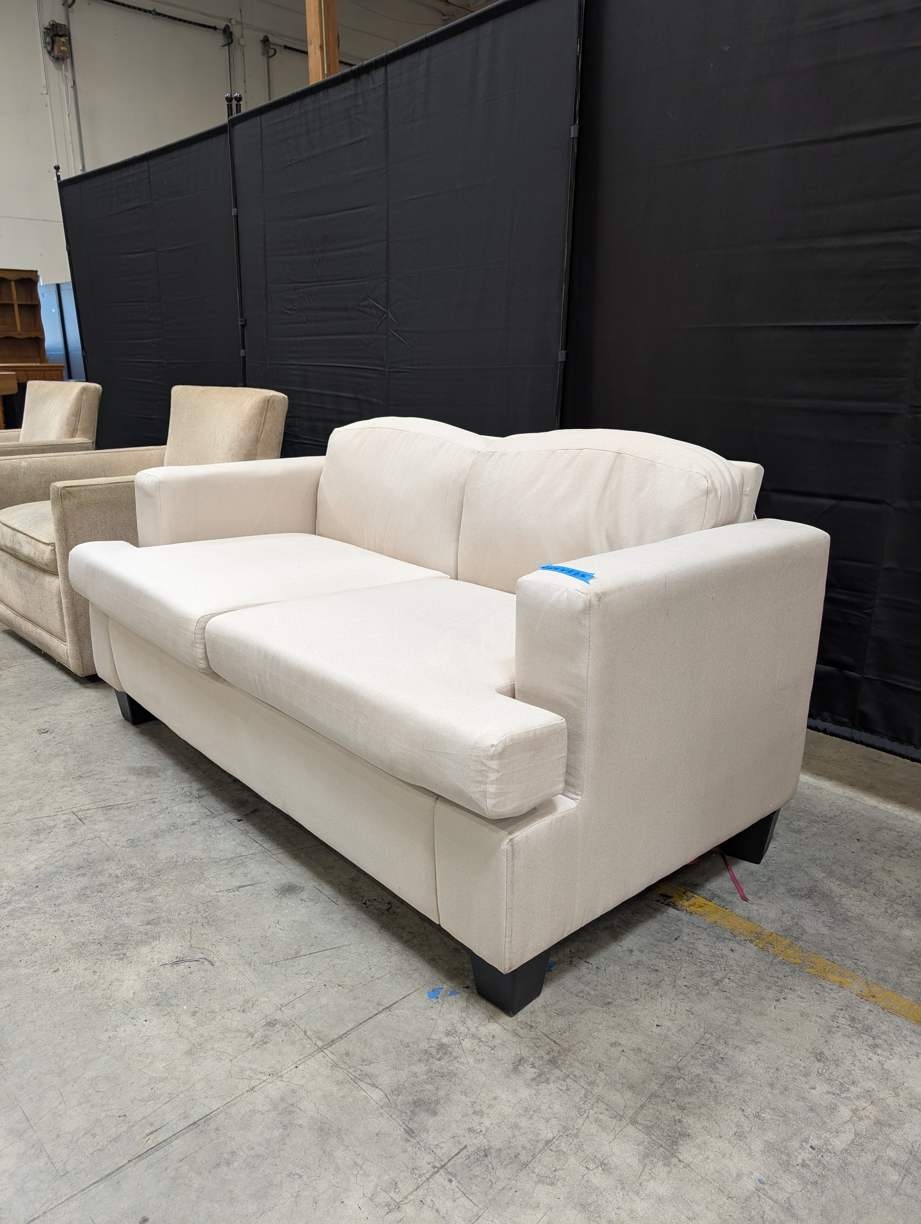Light Gray Fabric Loveseat with Square Arms