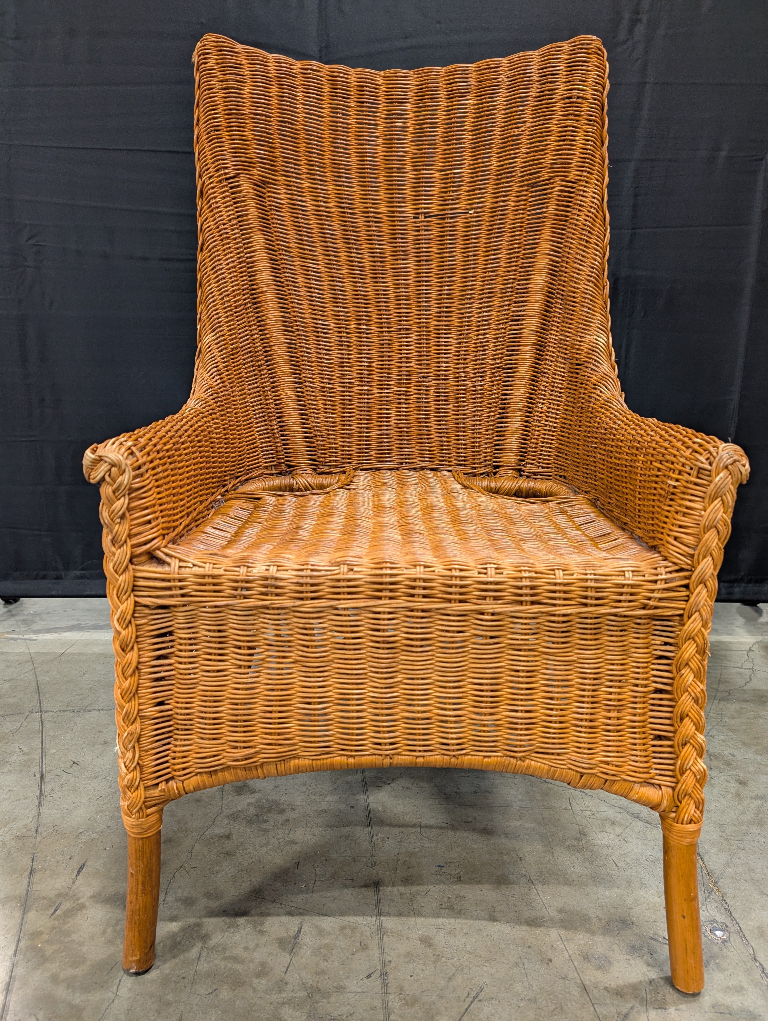 Woven Rattan High-Back Lounge Chair