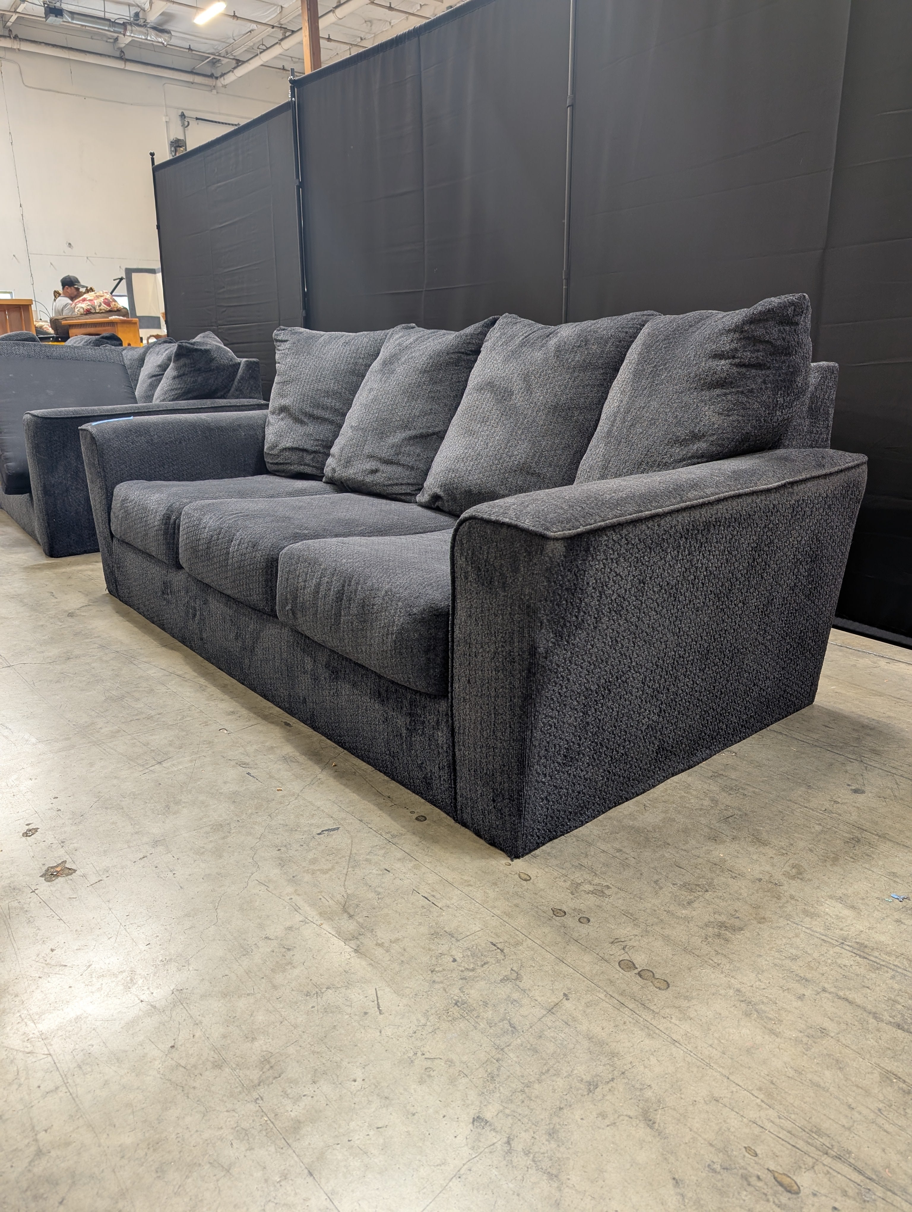 Contemporary Dark Grey Fabric Ashley Furniture Sofa Used