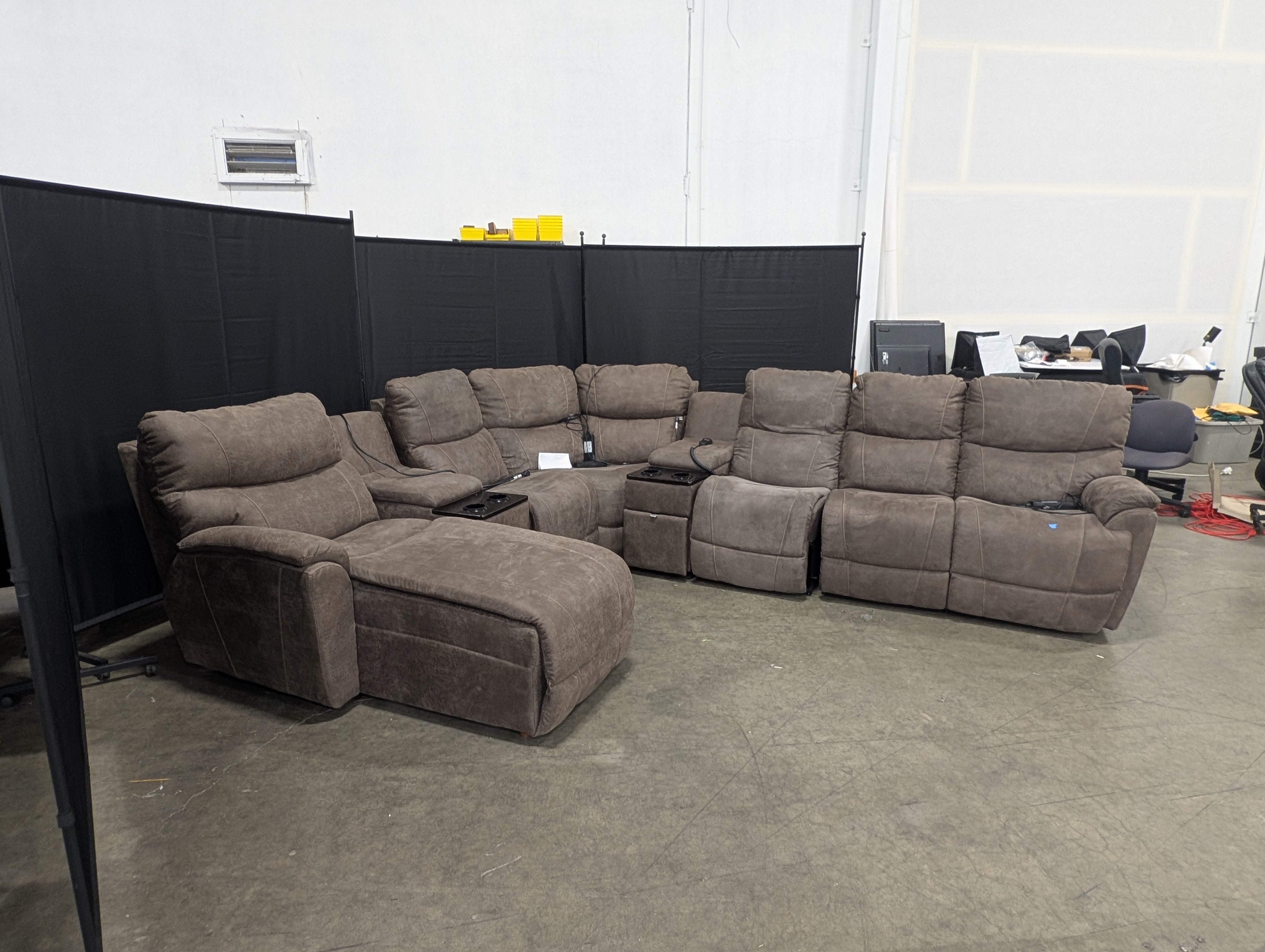 Electric Reclining Brown Microfiber Sectional Couch with Consoles