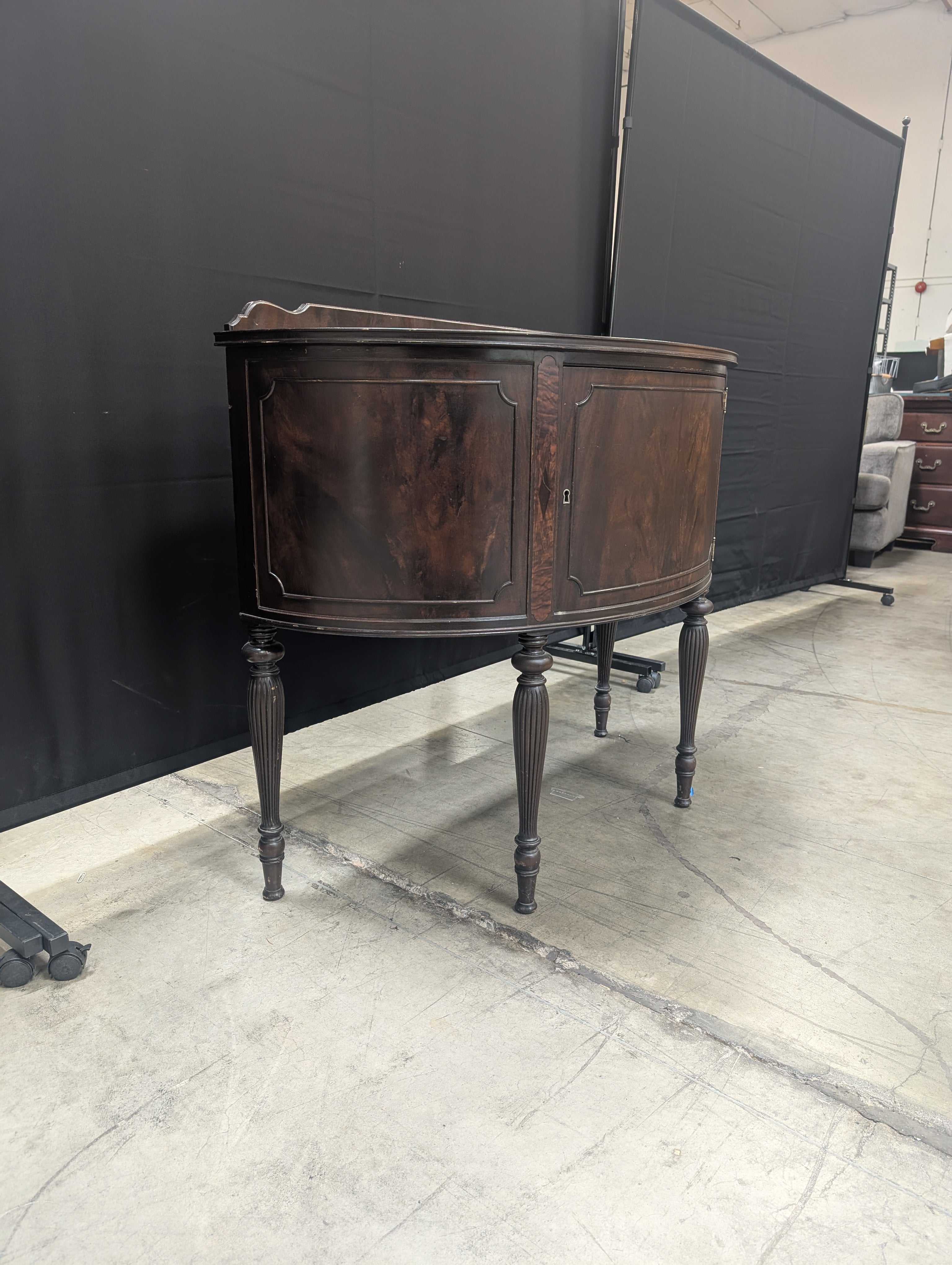Vintage Dark Wood Demilune Console Cabinet