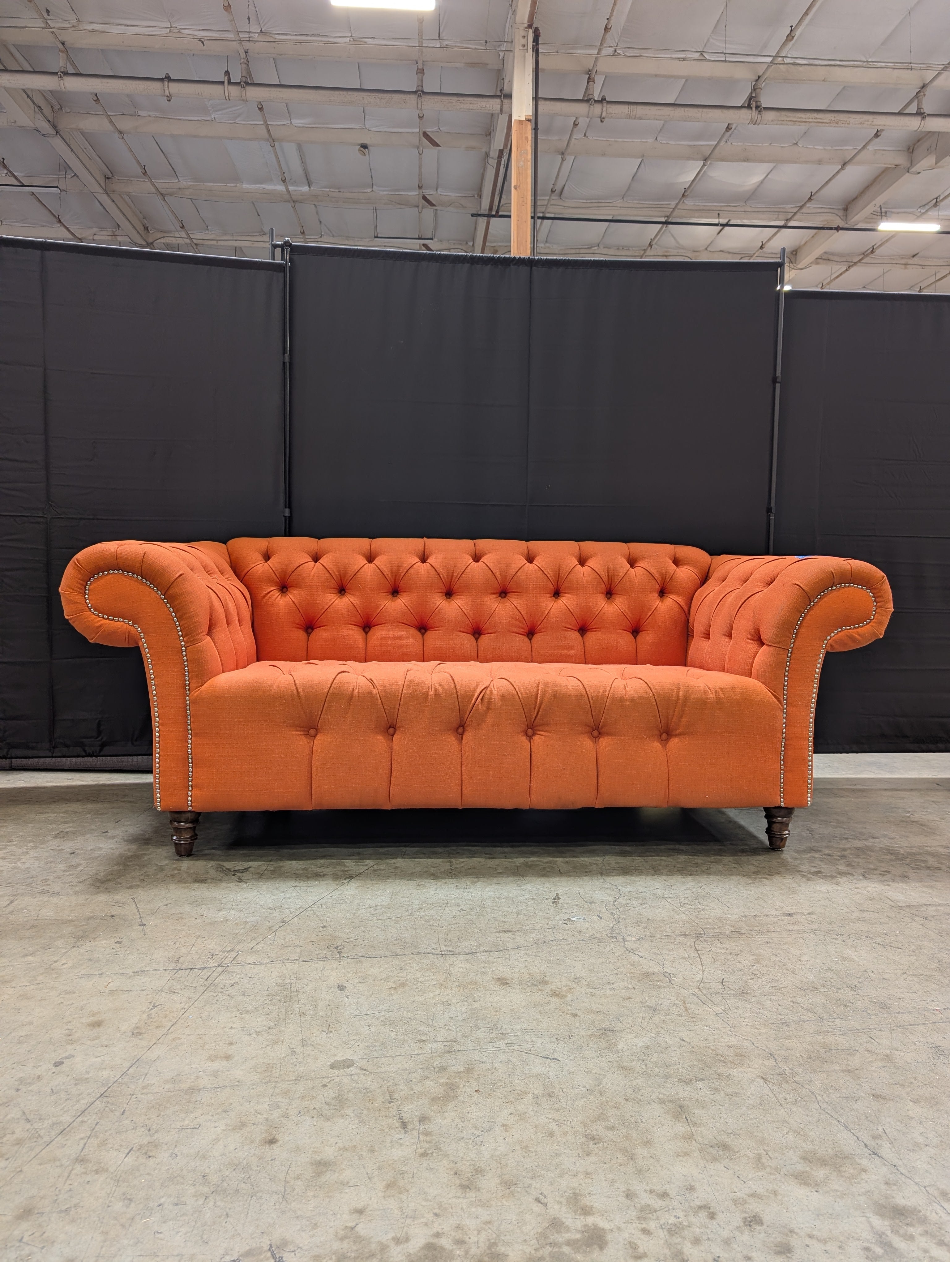 Vibrant Orange Button-Tufted Chesterfield Style Settee