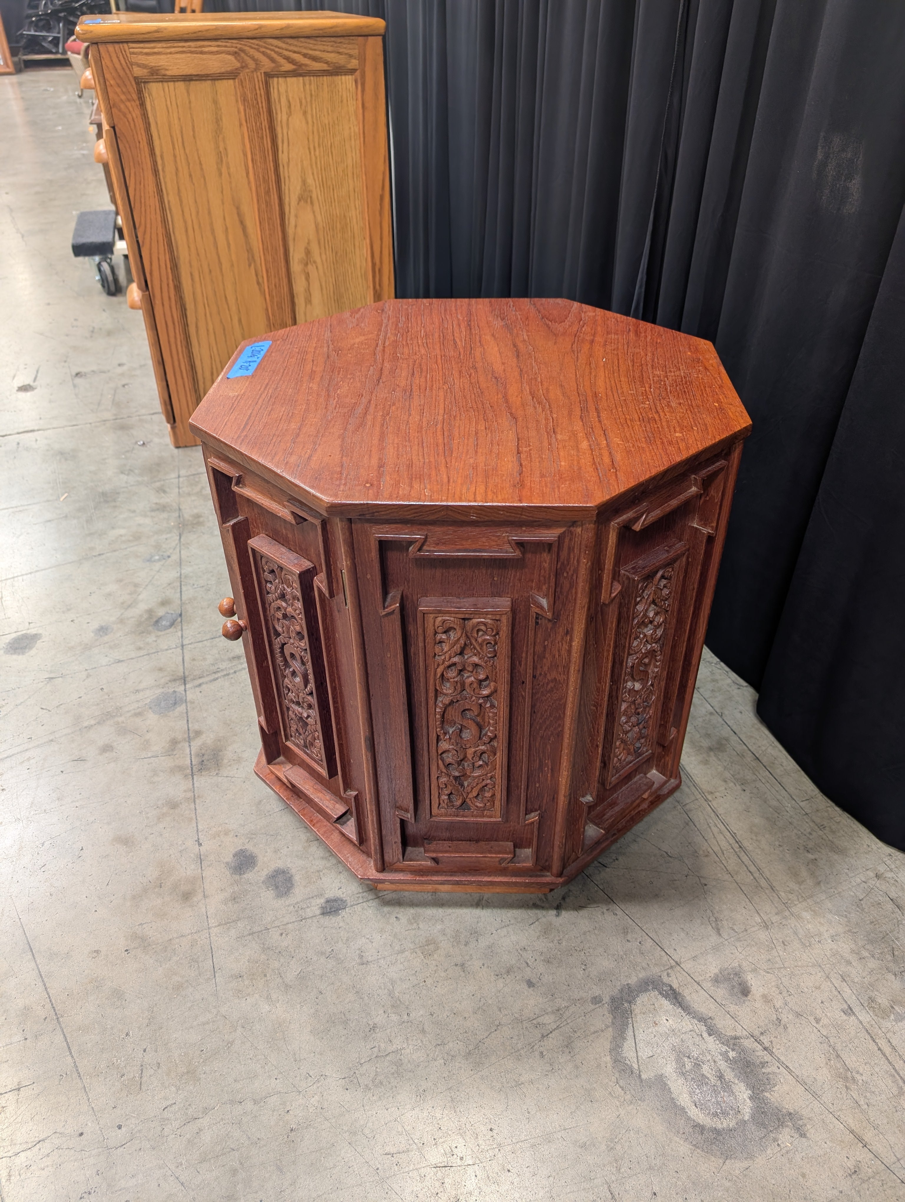 Octagonal Spanish Revival End Table with Carved Panels
