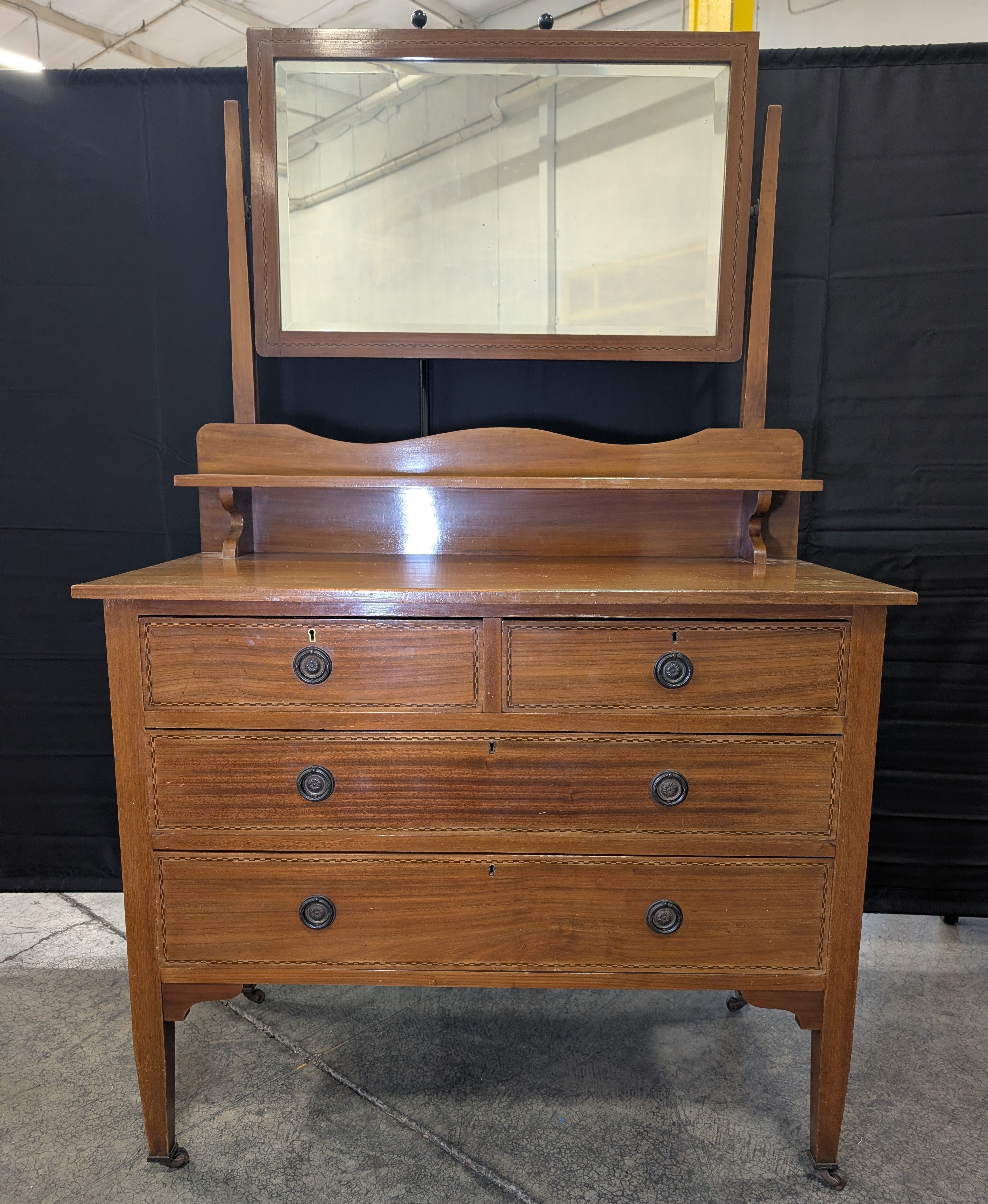 Classic Wooden Dresser with Tilting Mirror and Shelf
