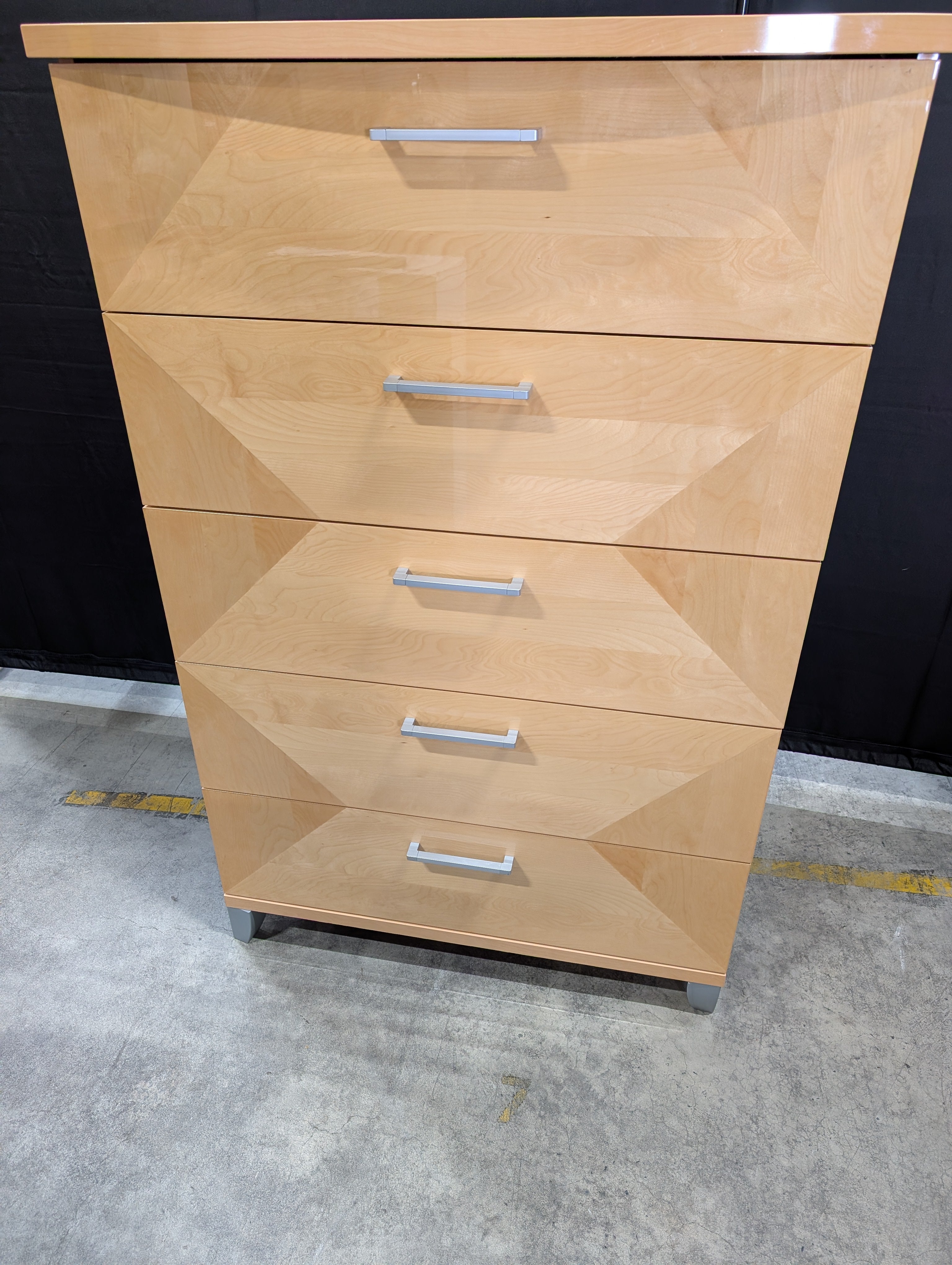 Hardwood Five-Drawer Chest with Geometric Fronts