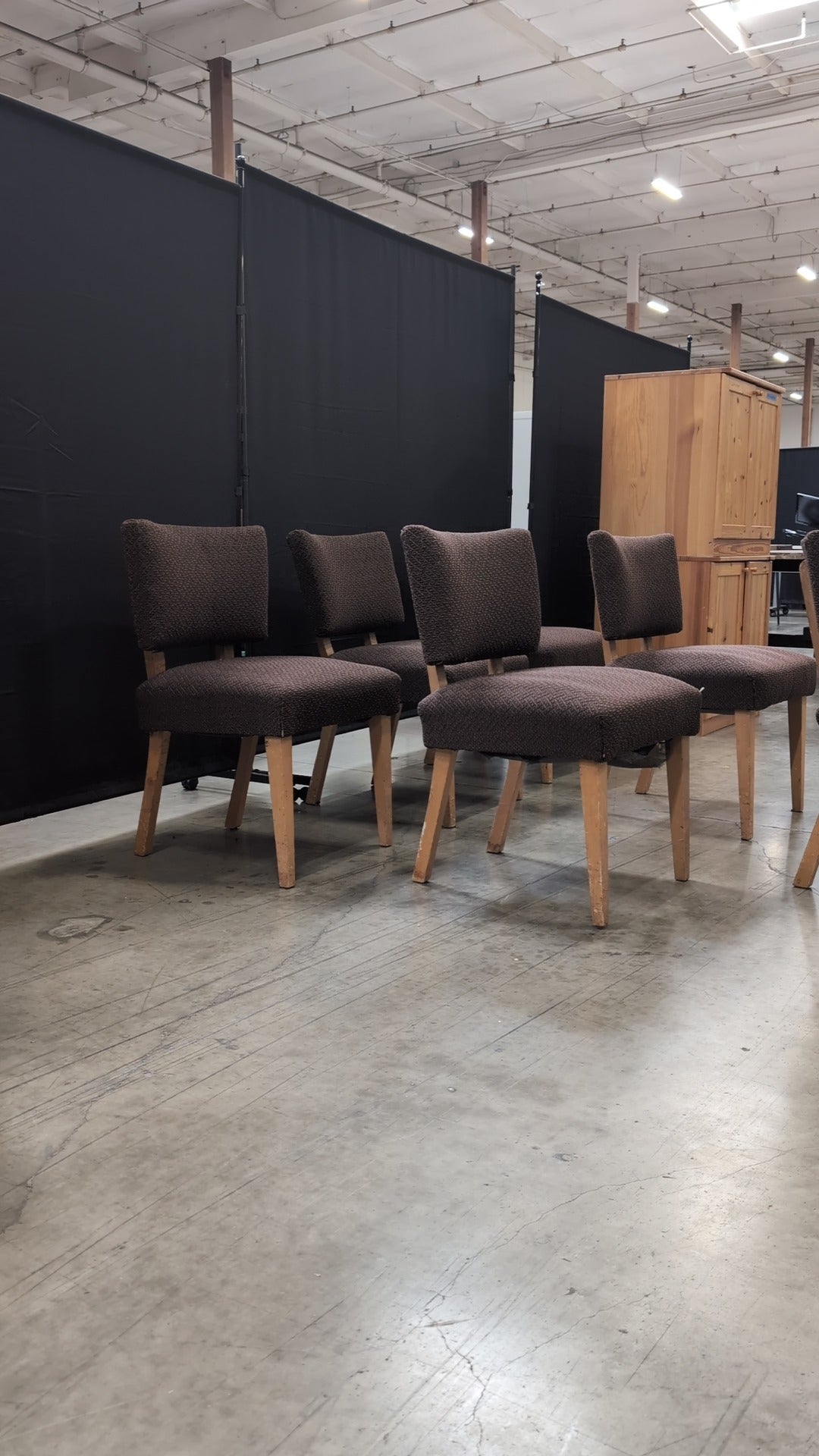Set of Six Mid-Century Style Upholstered Dining Chairs with Tapered Wood Legs