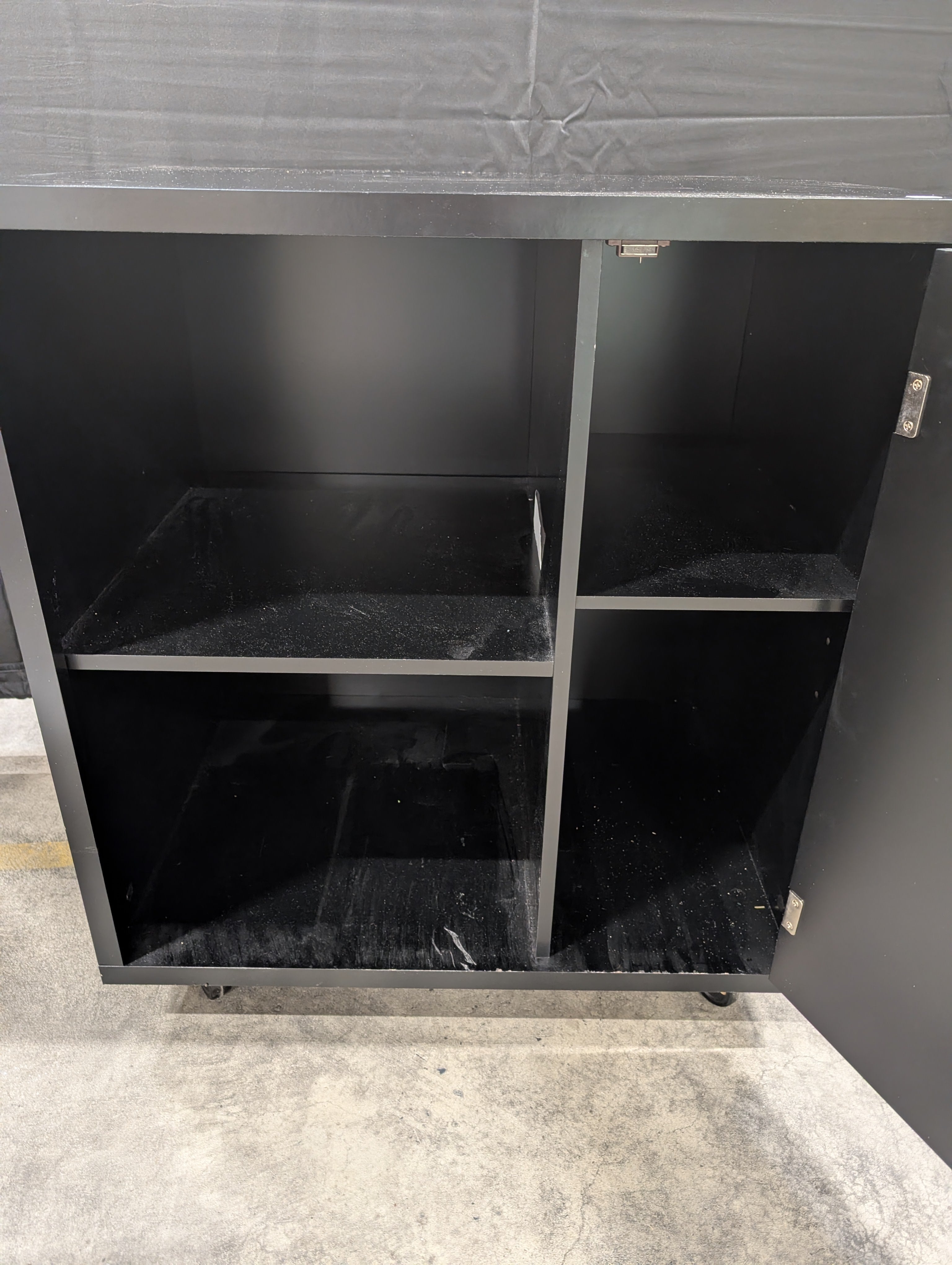 Modern Black Storage Cabinet with Open Shelf