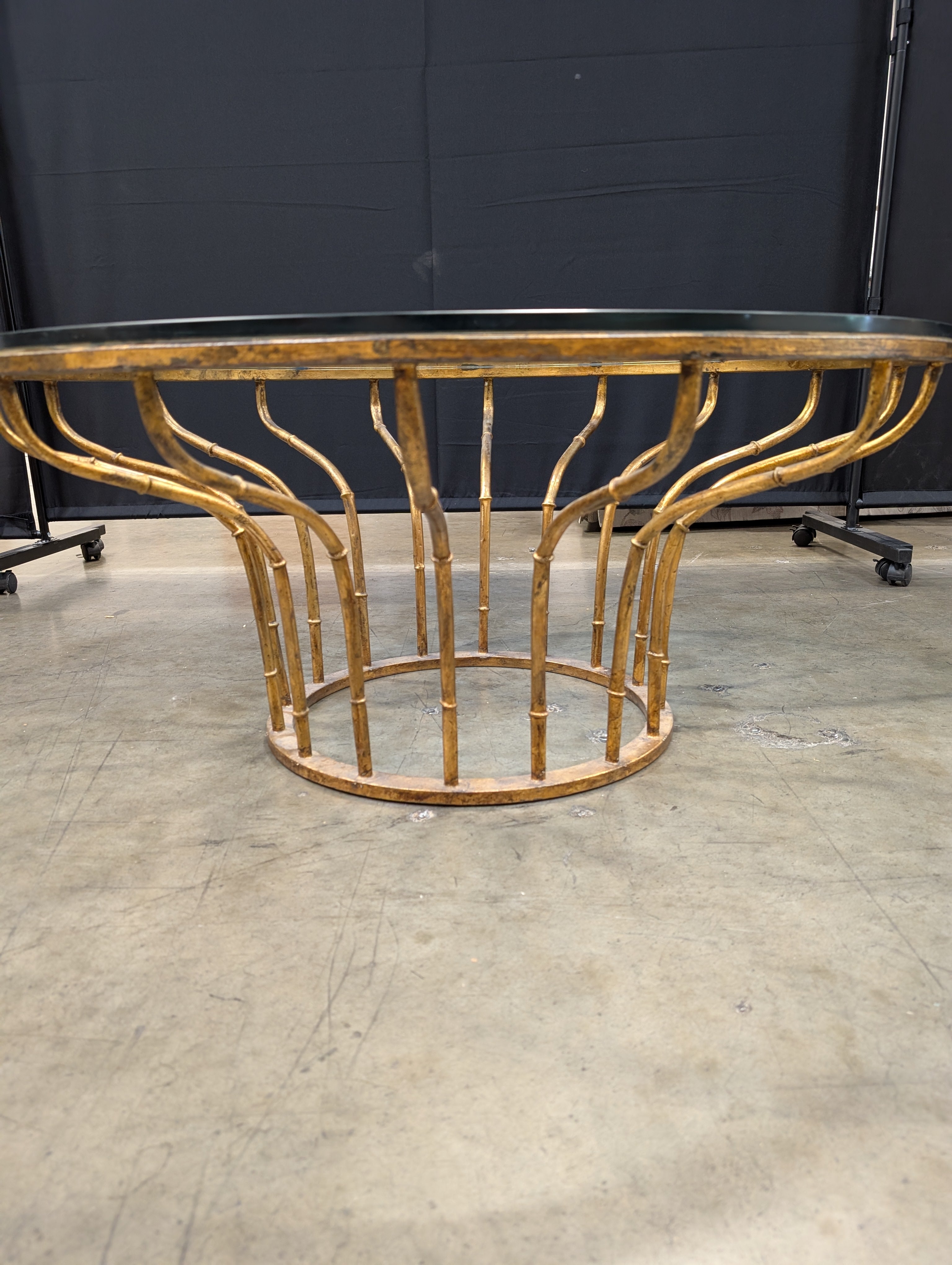 Vintage Style Round Glass Top Side Table with Faux Bamboo Brass Frame