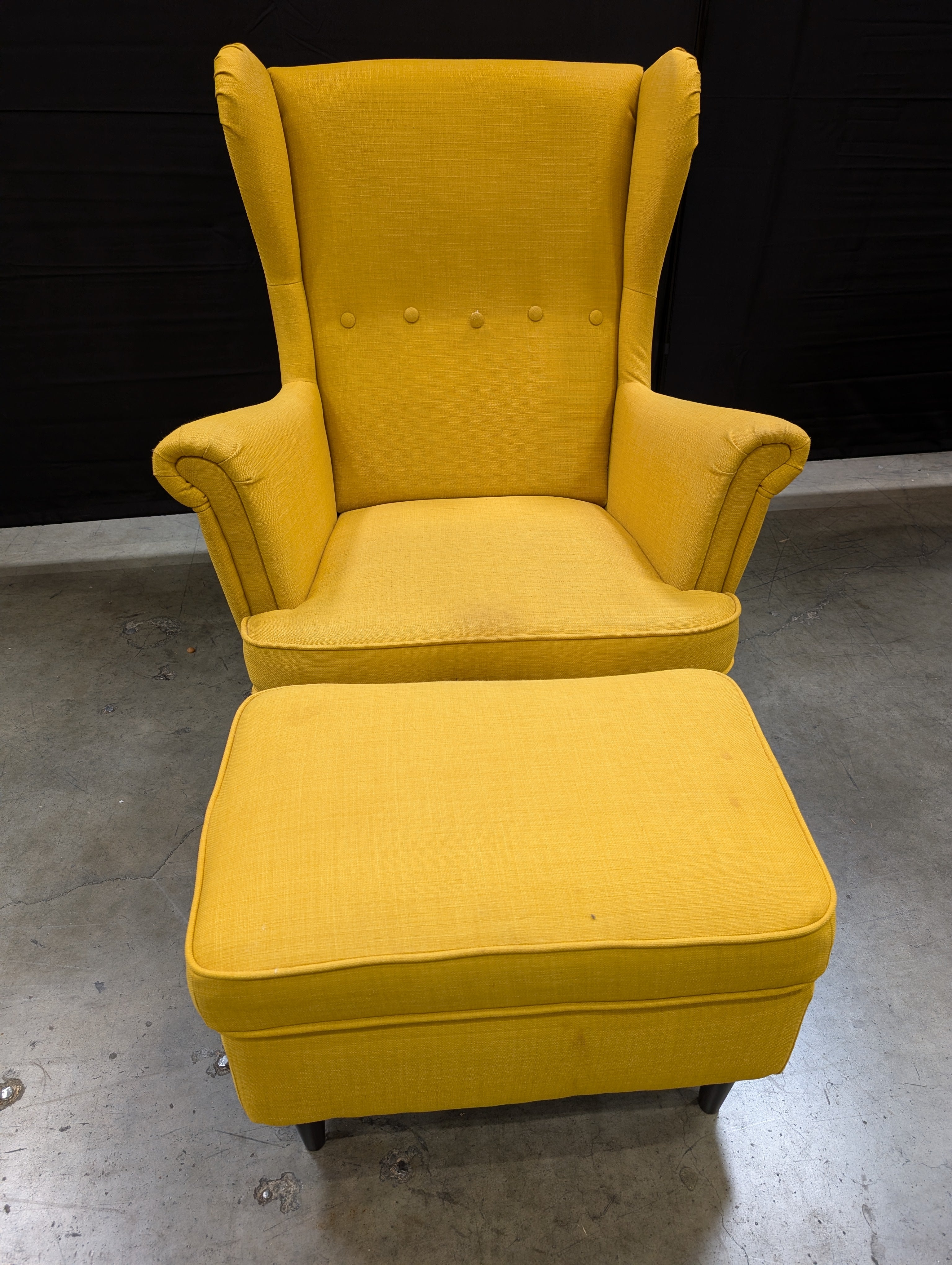 Vibrant Yellow Ikea Wingback Armchair and Ottoman Set