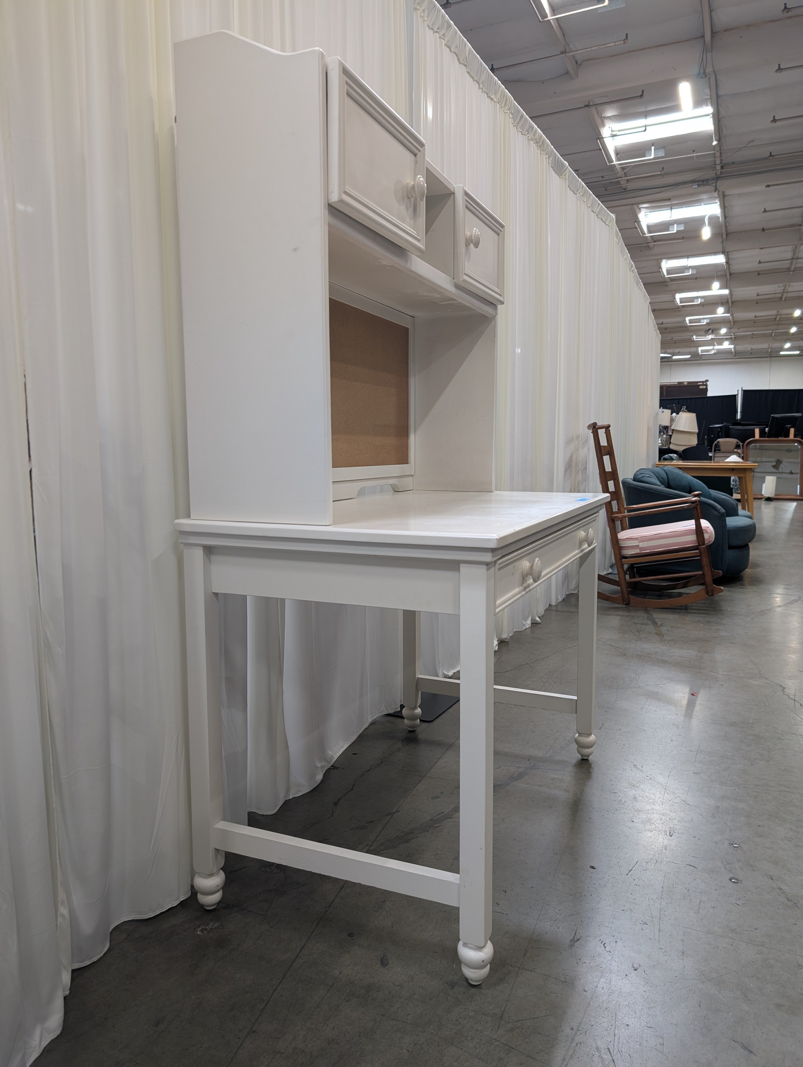 Off-White Wooden Student Desk with Hutch and Chair