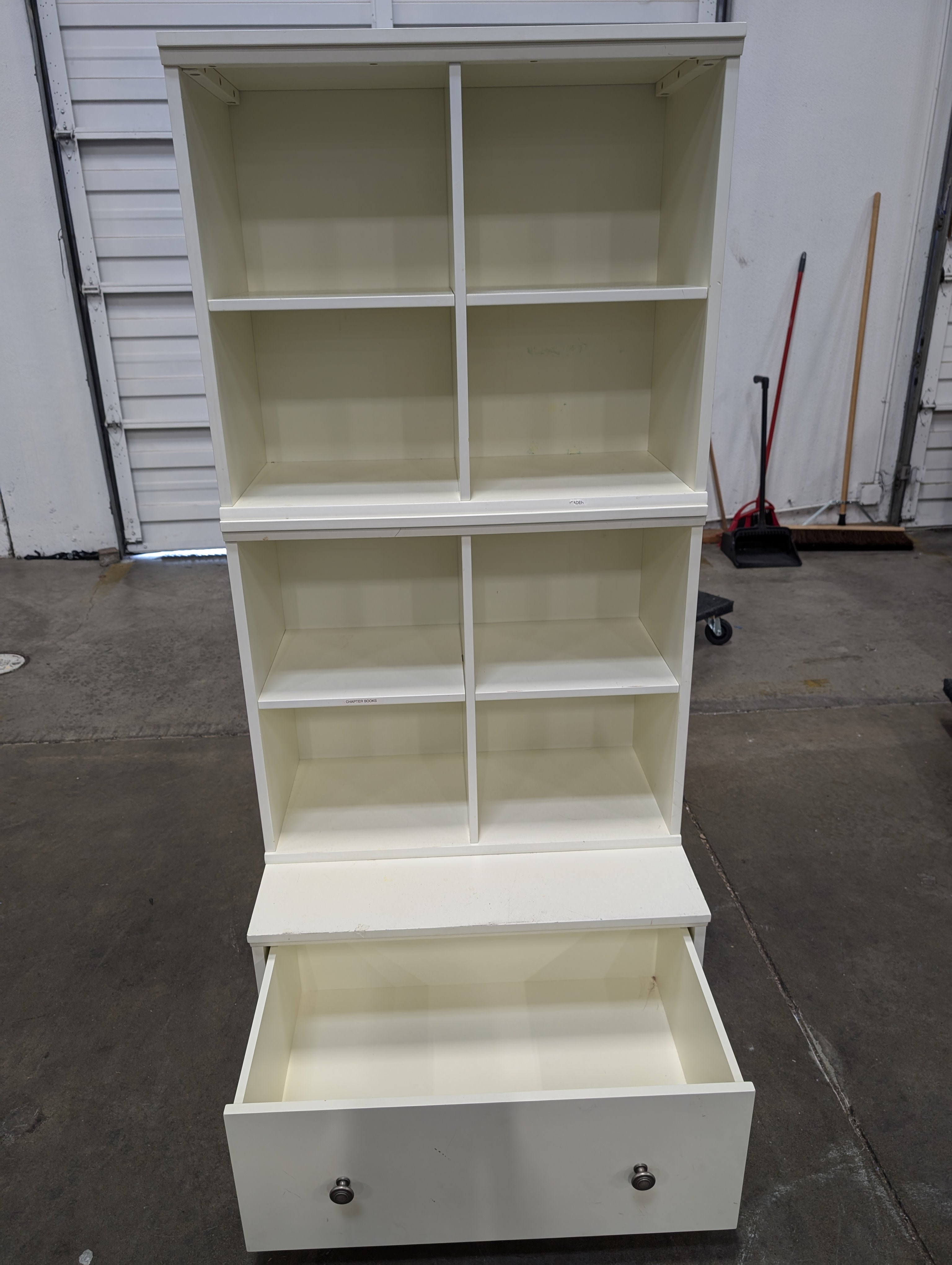 Versatile White Bookcase Shelving Unit with Bottom Drawer