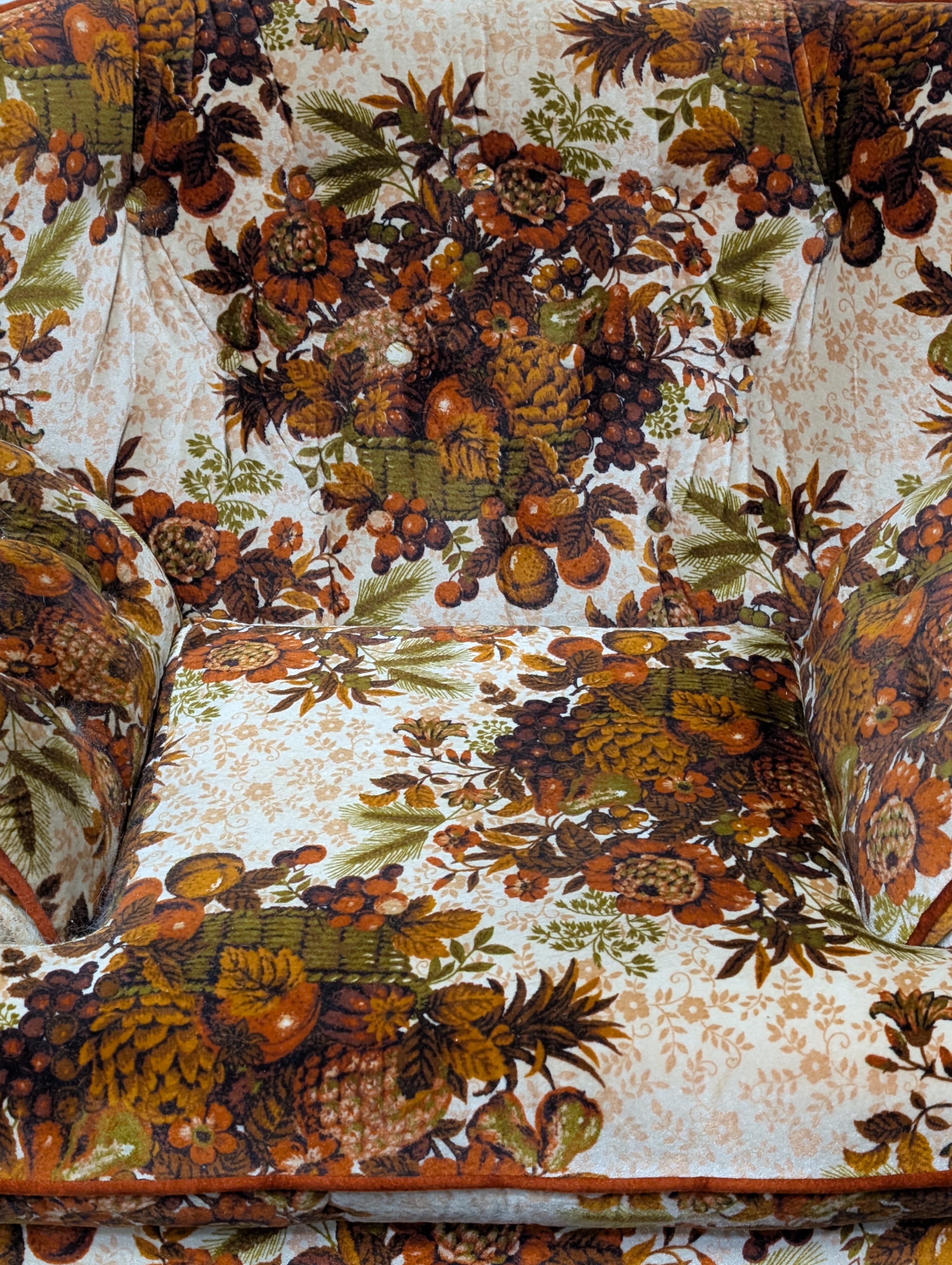 Vintage Floral Upholstered Armchair and Ottoman Set