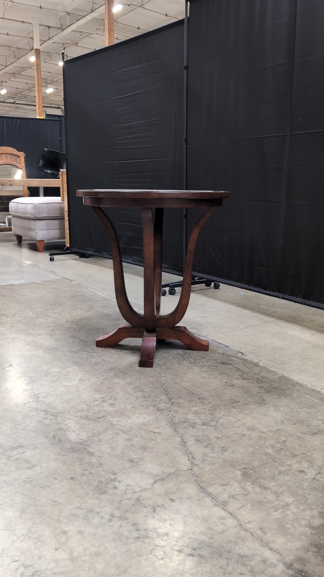 Round Wood Pedestal End Table with Inlaid Stone Top