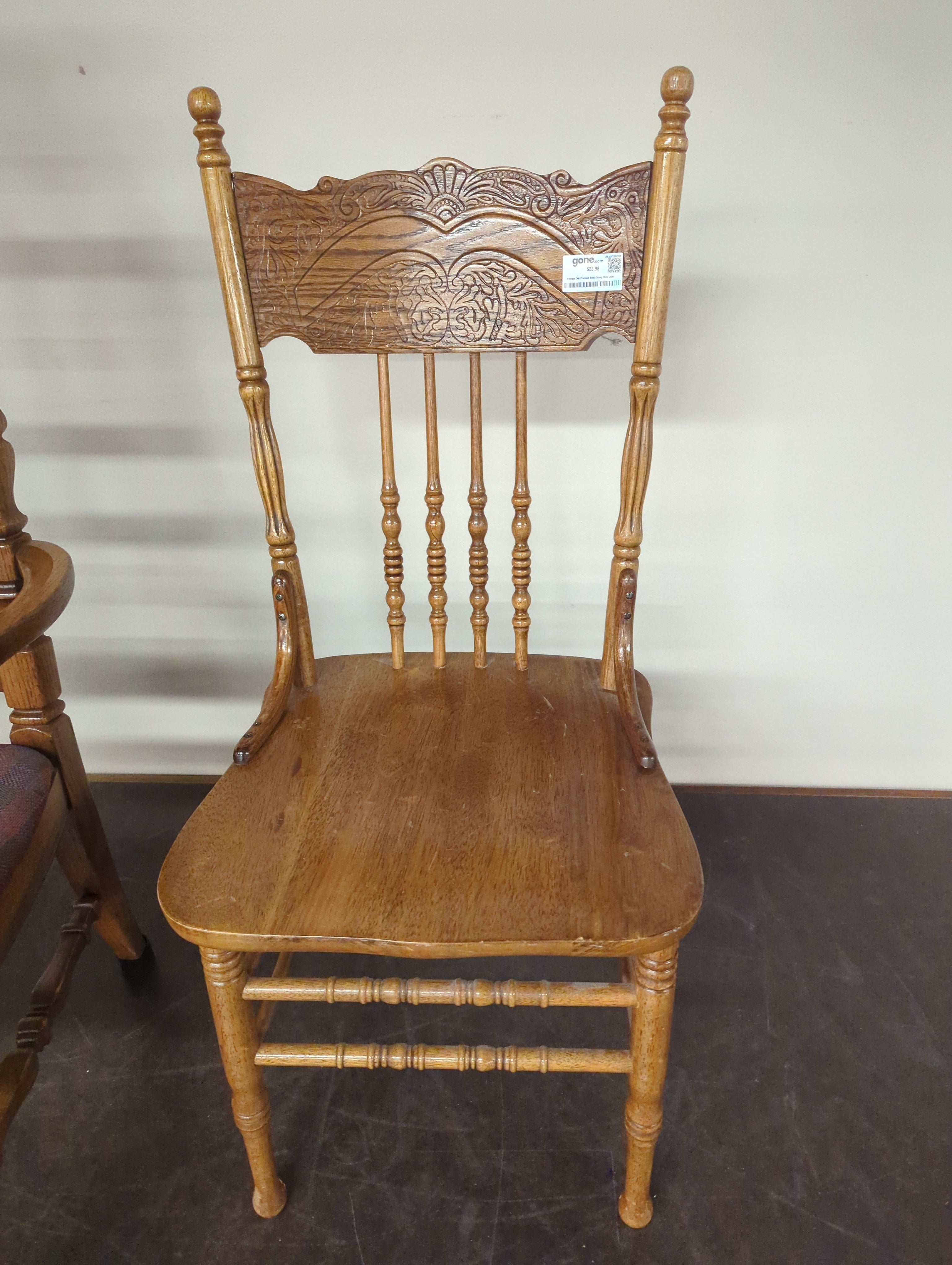 Vintage Oak Pressed Back Dining Side Chair