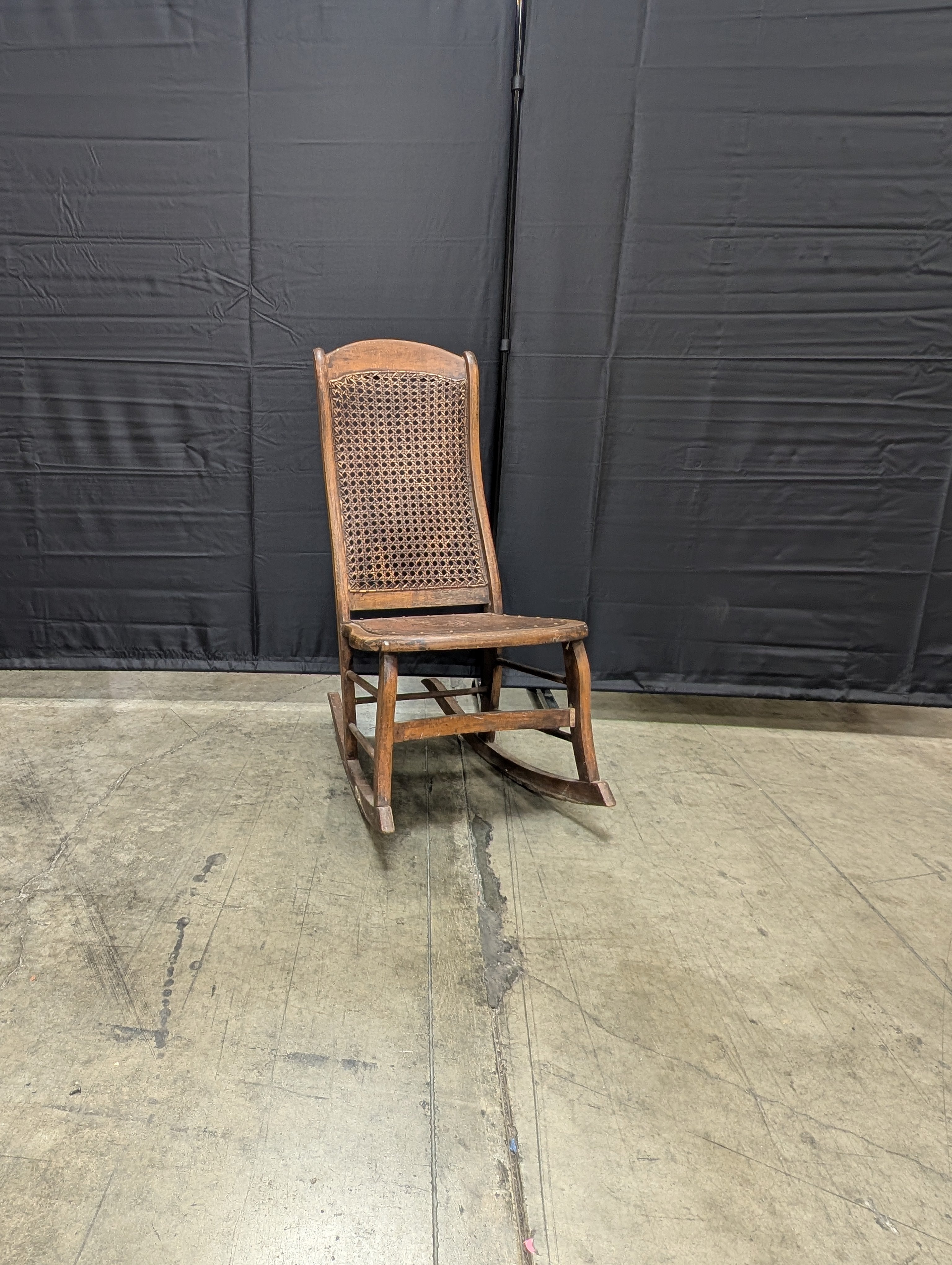 Vintage Wooden Rocking Chair with Cane Backrest