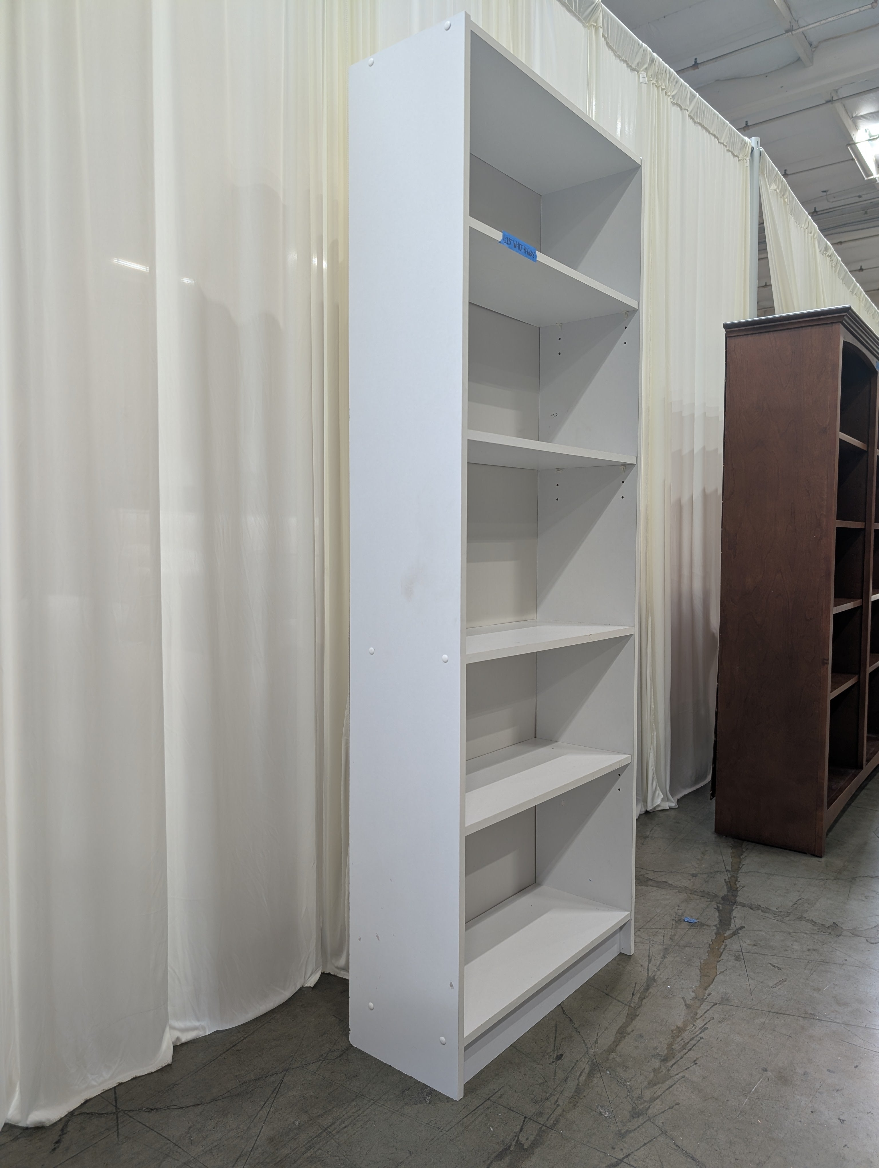 Five-Shelf Wooden Bookcase in White Laminate