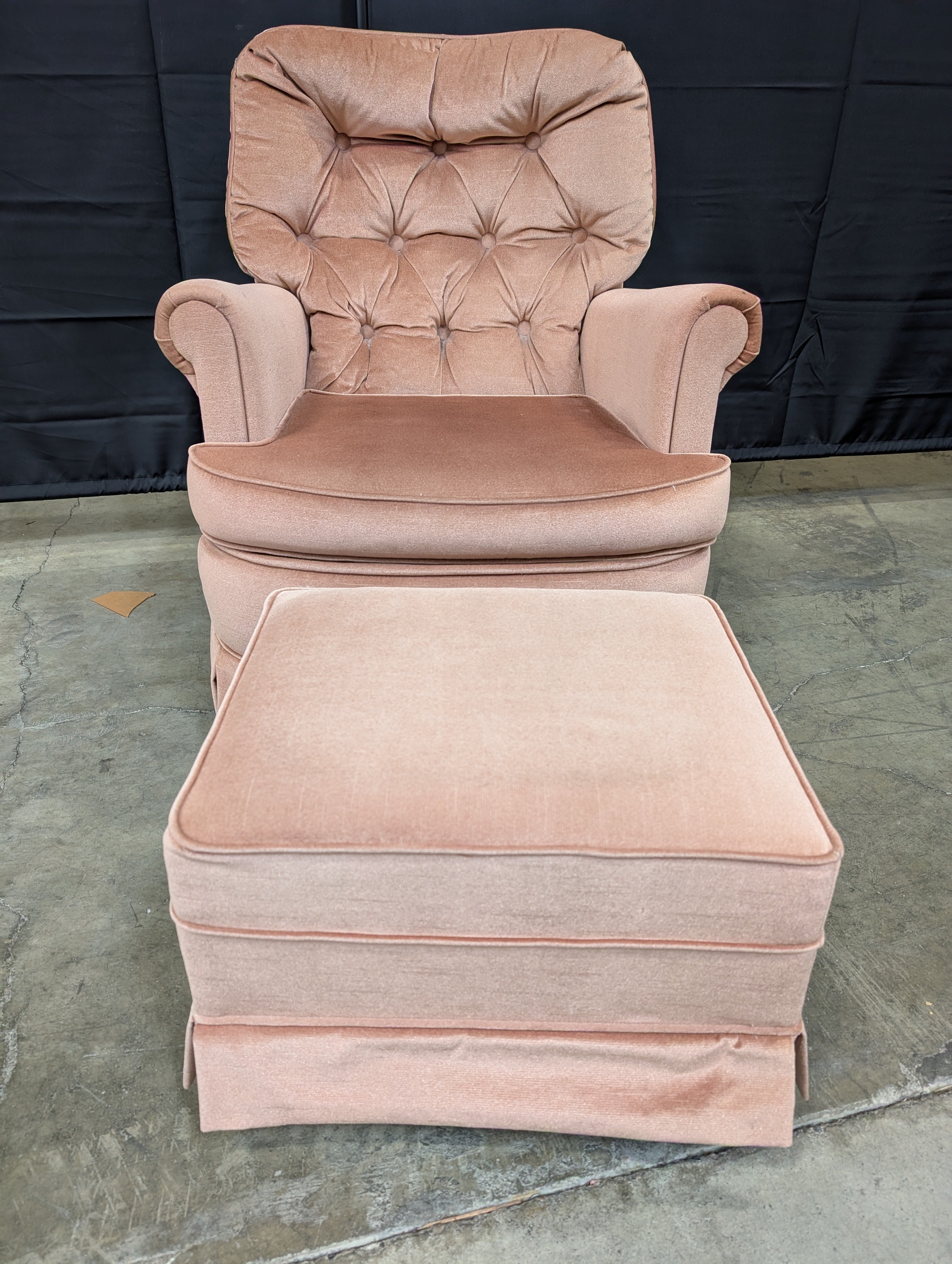 Plush Dusty Rose Upholstered Armchair and Ottoman Set