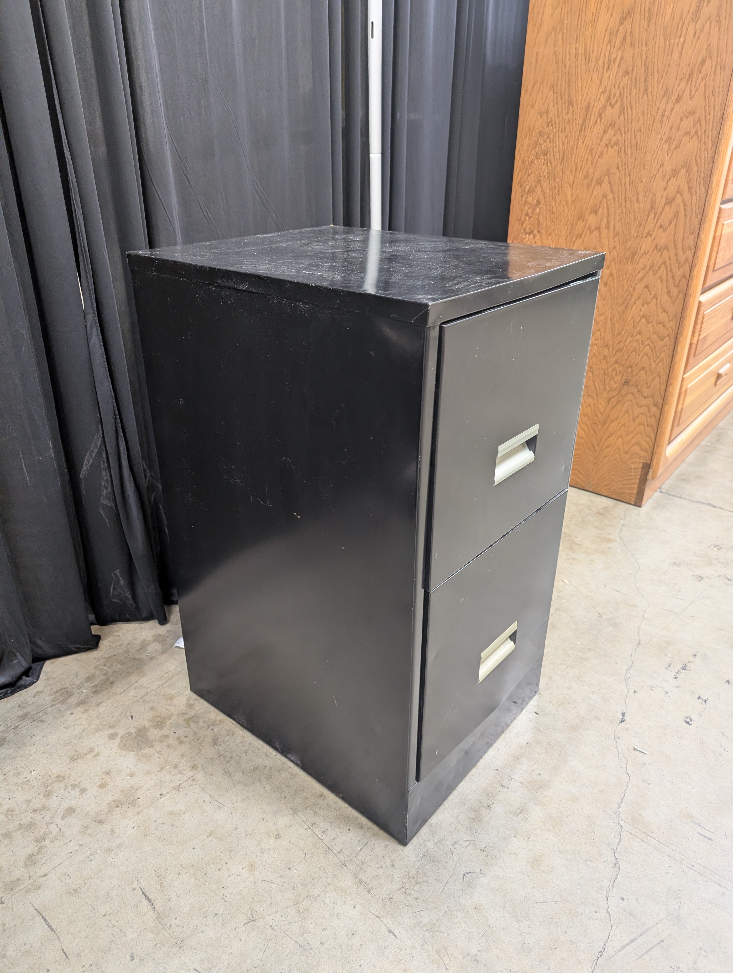 Black Two-Drawer Filing Cabinet with Silver Handles