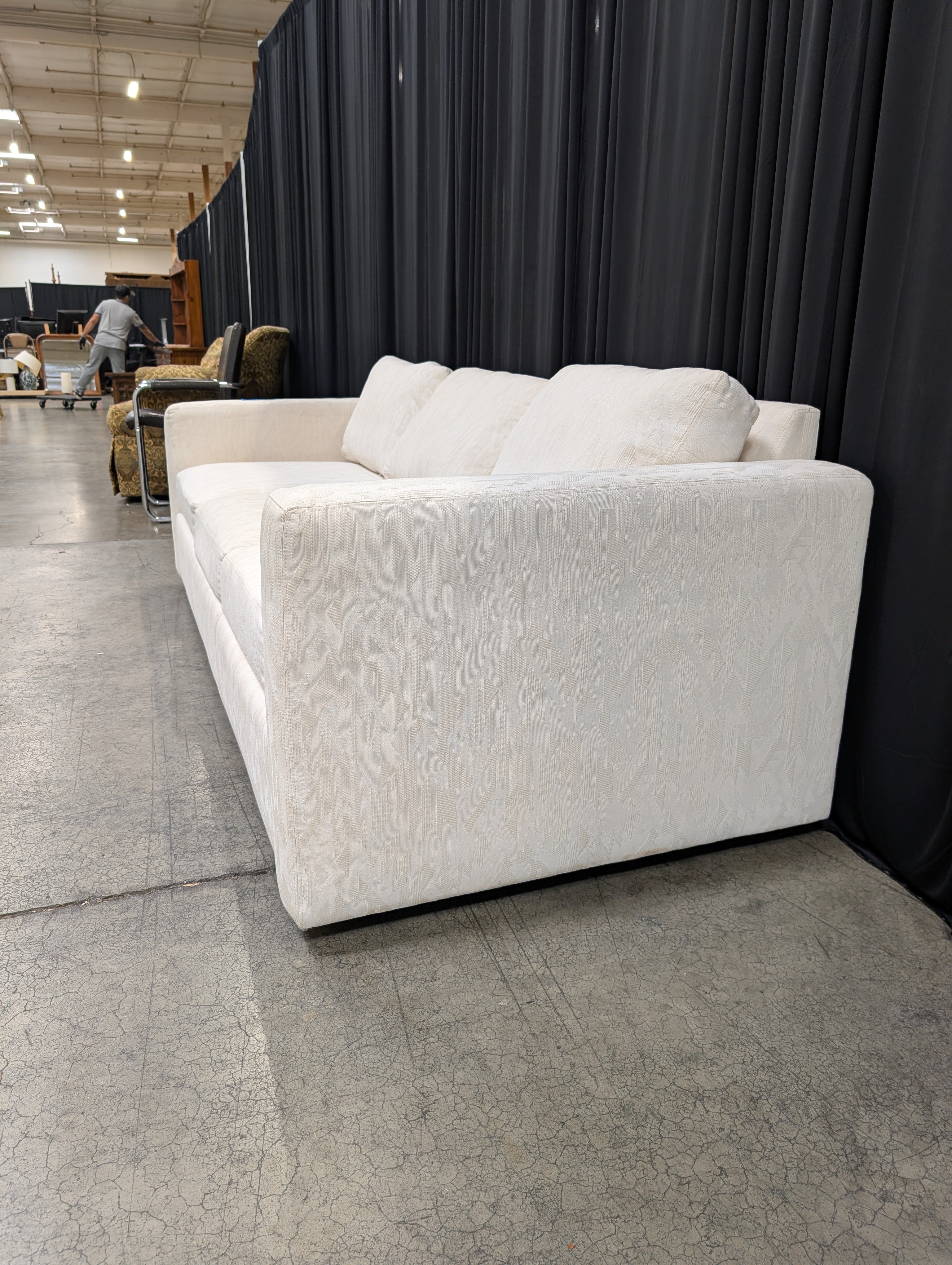 White Textured Fabric Three-Cushion Couch