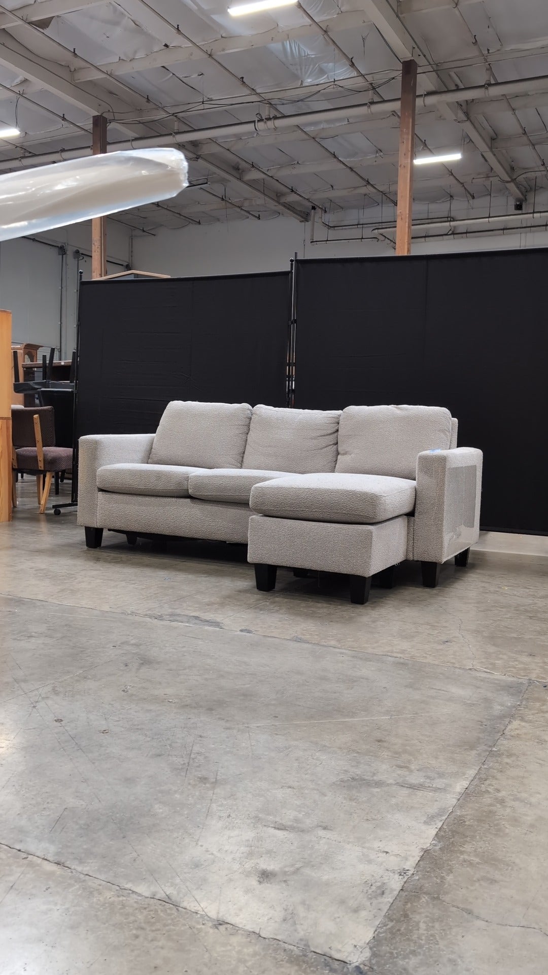 Modern Two-Tone Boucle Sofa with Integrated Ottoman